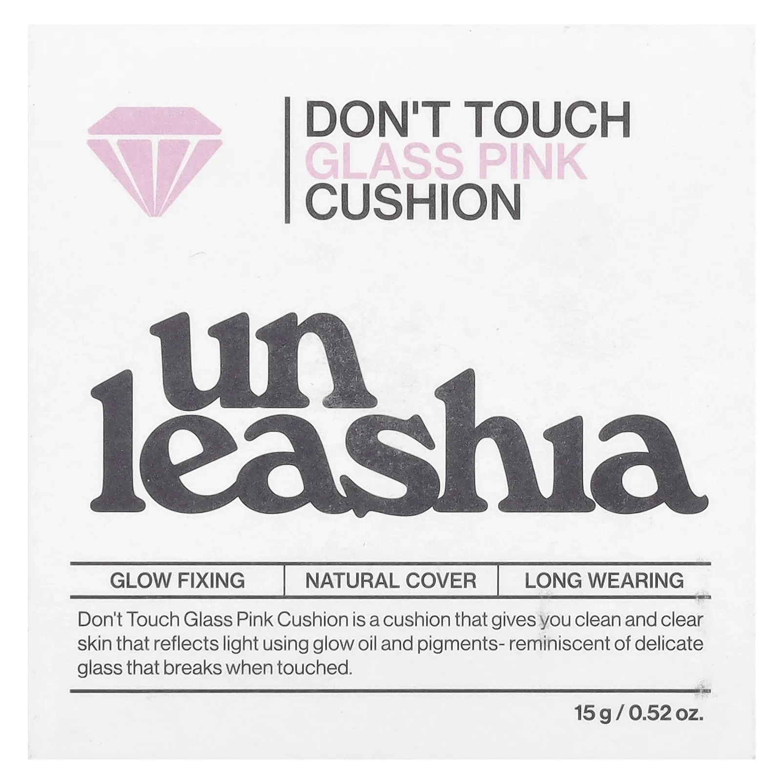 Unleashia, Don't Touch Glass Pink Cushion, SPF 50 + / PA ++++, 23W With Care, 15 г (0,52 унции)