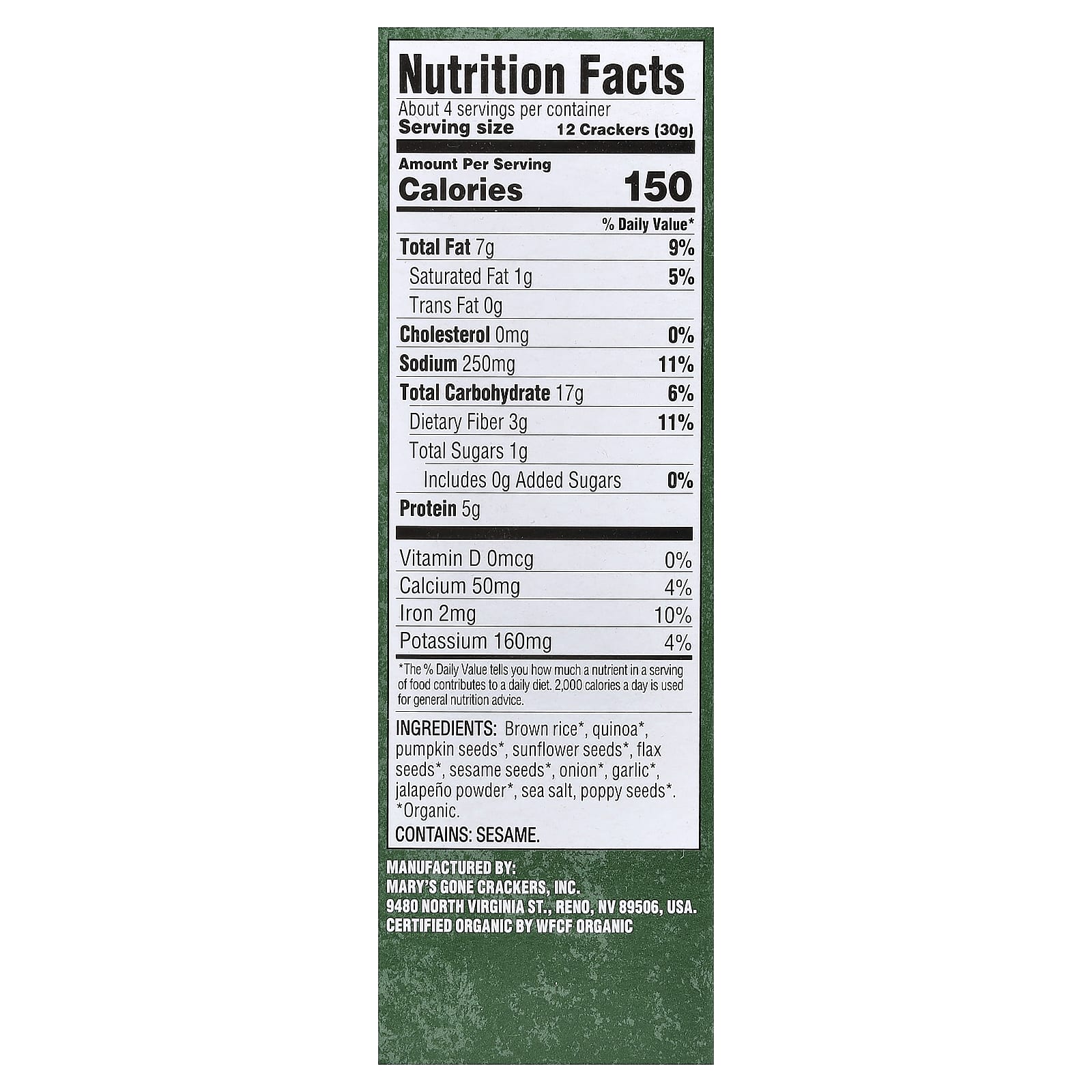 Mary's Gone Crackers, органические крекеры из суперсемена, халапеньо, 113 г (4 унции)