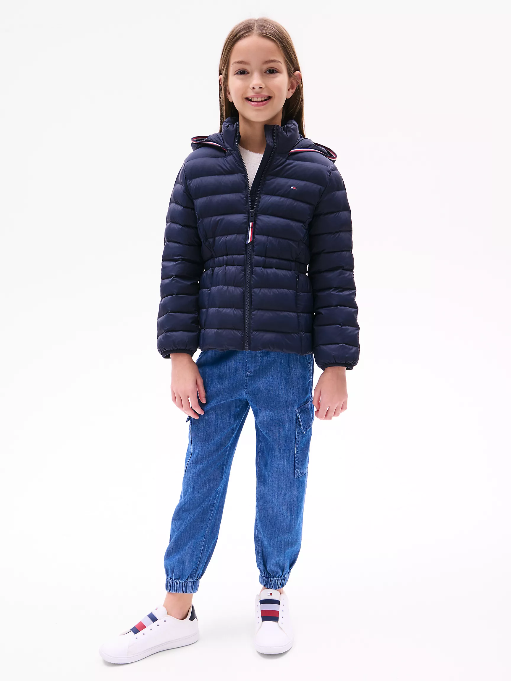 Куртка для девочки Tommy Hilfiger, Детский легкий пуховик с капюшоном