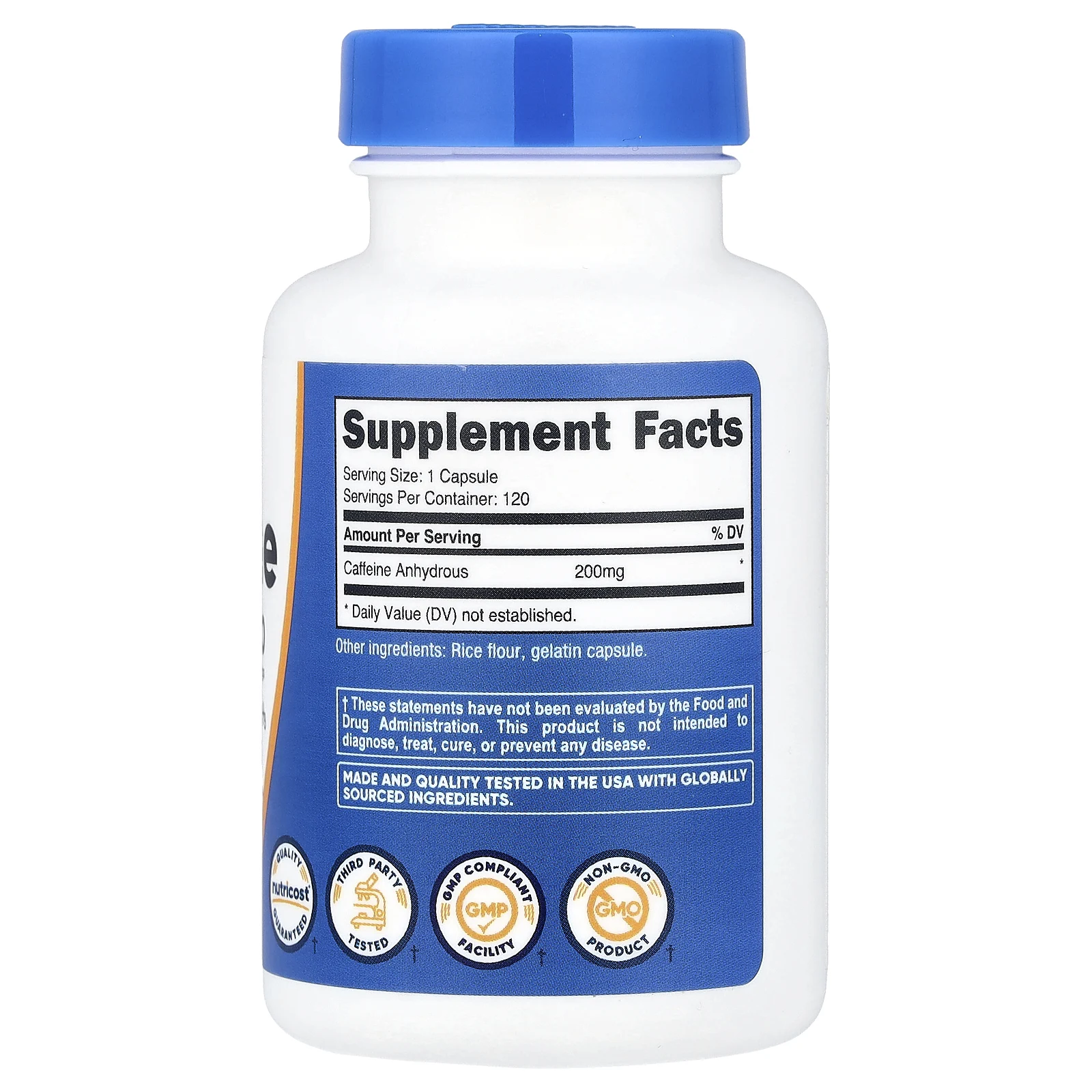 Nutricost, кофеин, 200 мг, 120 капсул