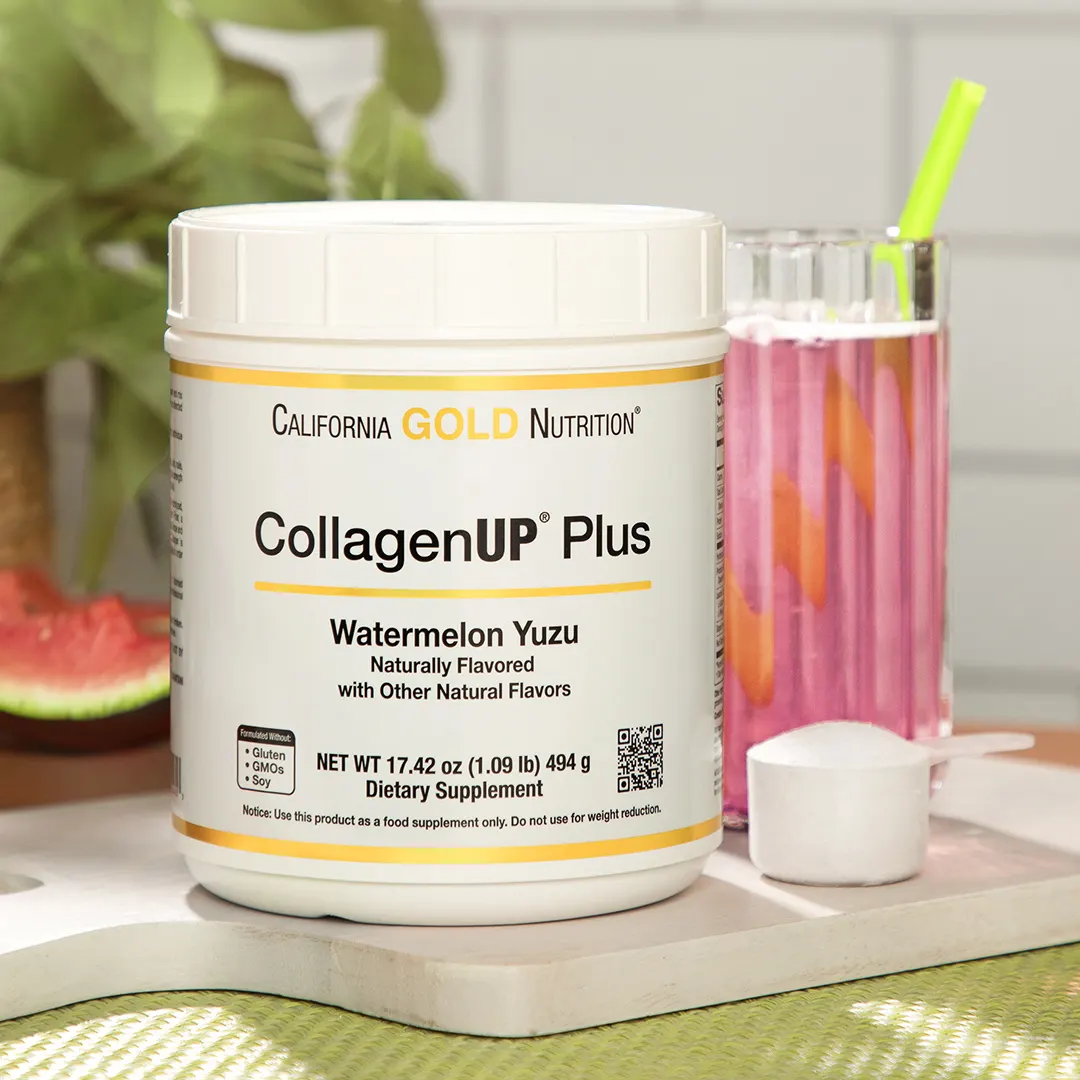 California Gold Nutrition, CollagenUp Plus, пептиды гидролизованного морского коллагена с клетчаткой и незаменимыми аминокислотами, со вкусом арбуза и юдзу, 494 г (1,09 фунта)