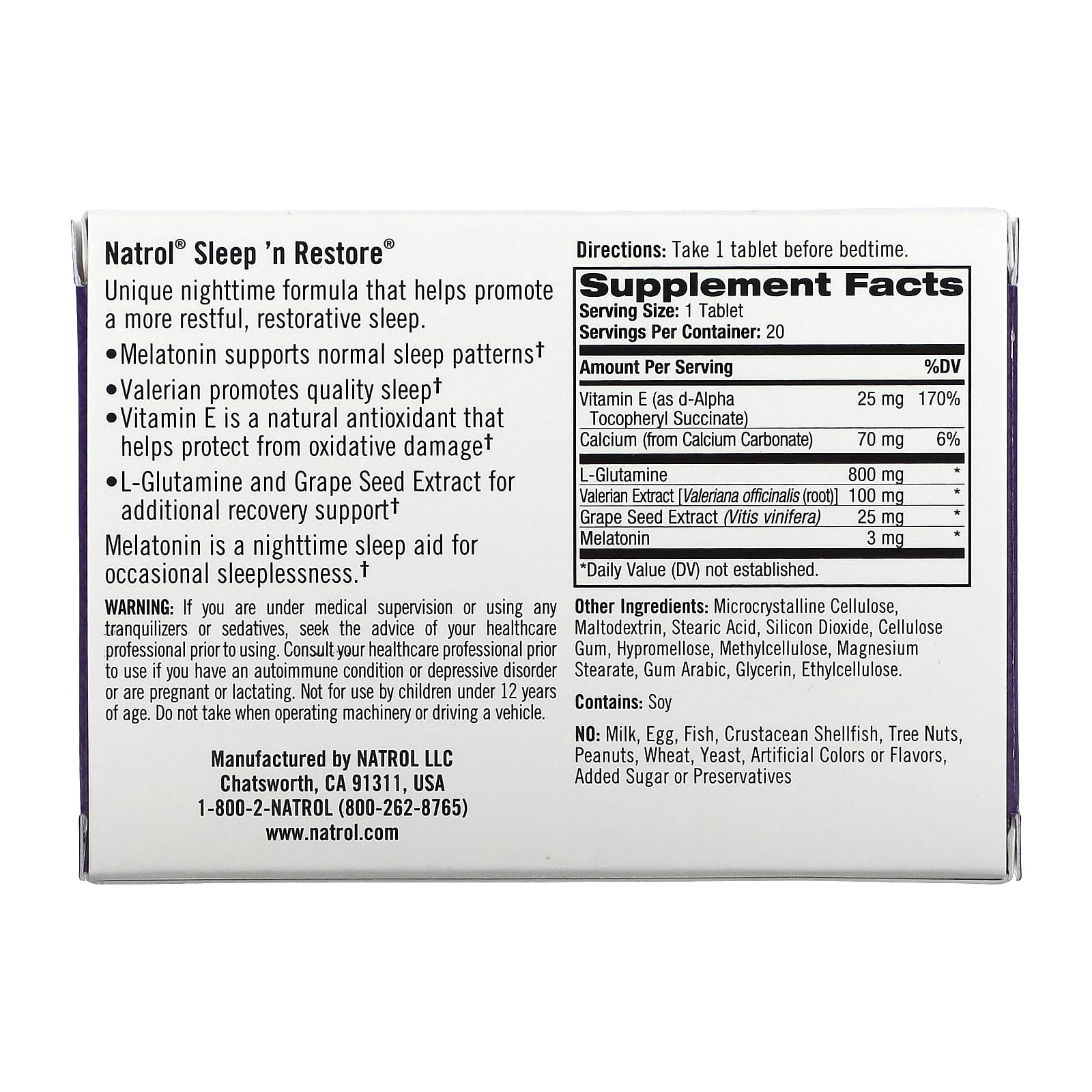 Natrol, Sleep 'n Restore, 20 таблеток