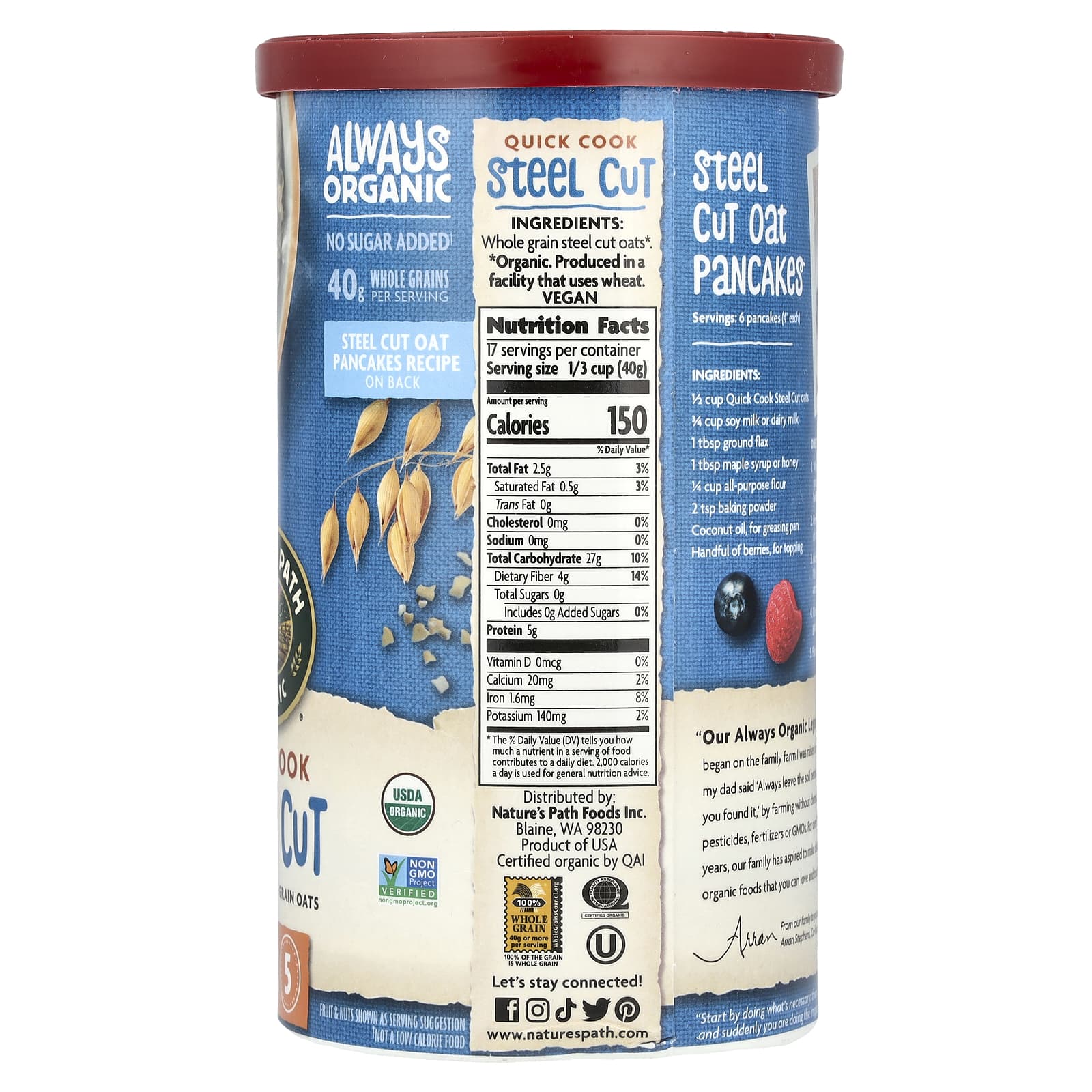 Nature's Path, Органический цельнозерновой овес, быстрое приготовление, 680 г (24 унции)