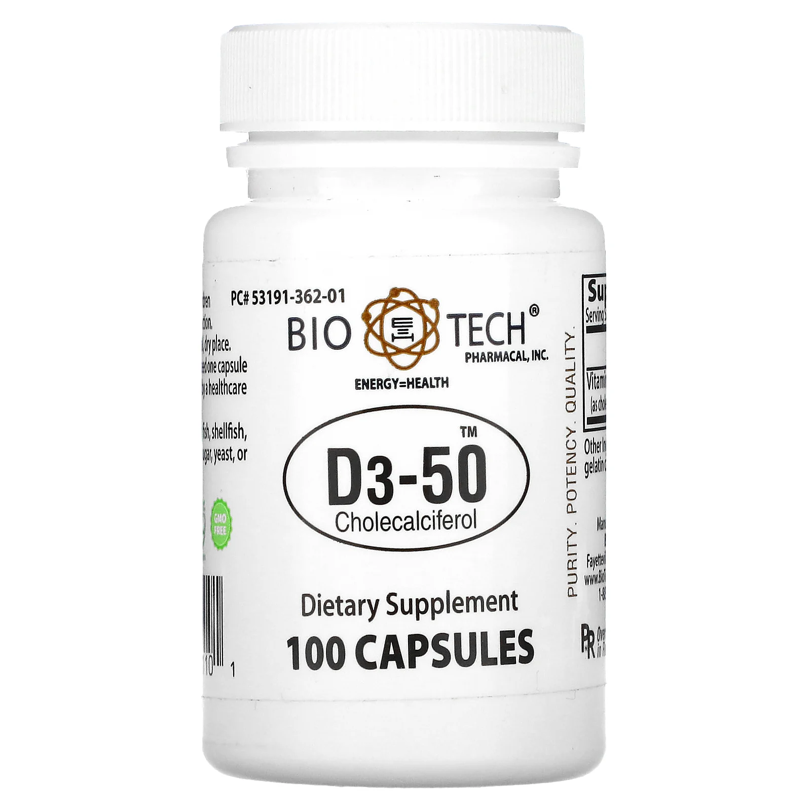Bio Tech Pharmacal, D3-50, холекальциферол, 100 капсул