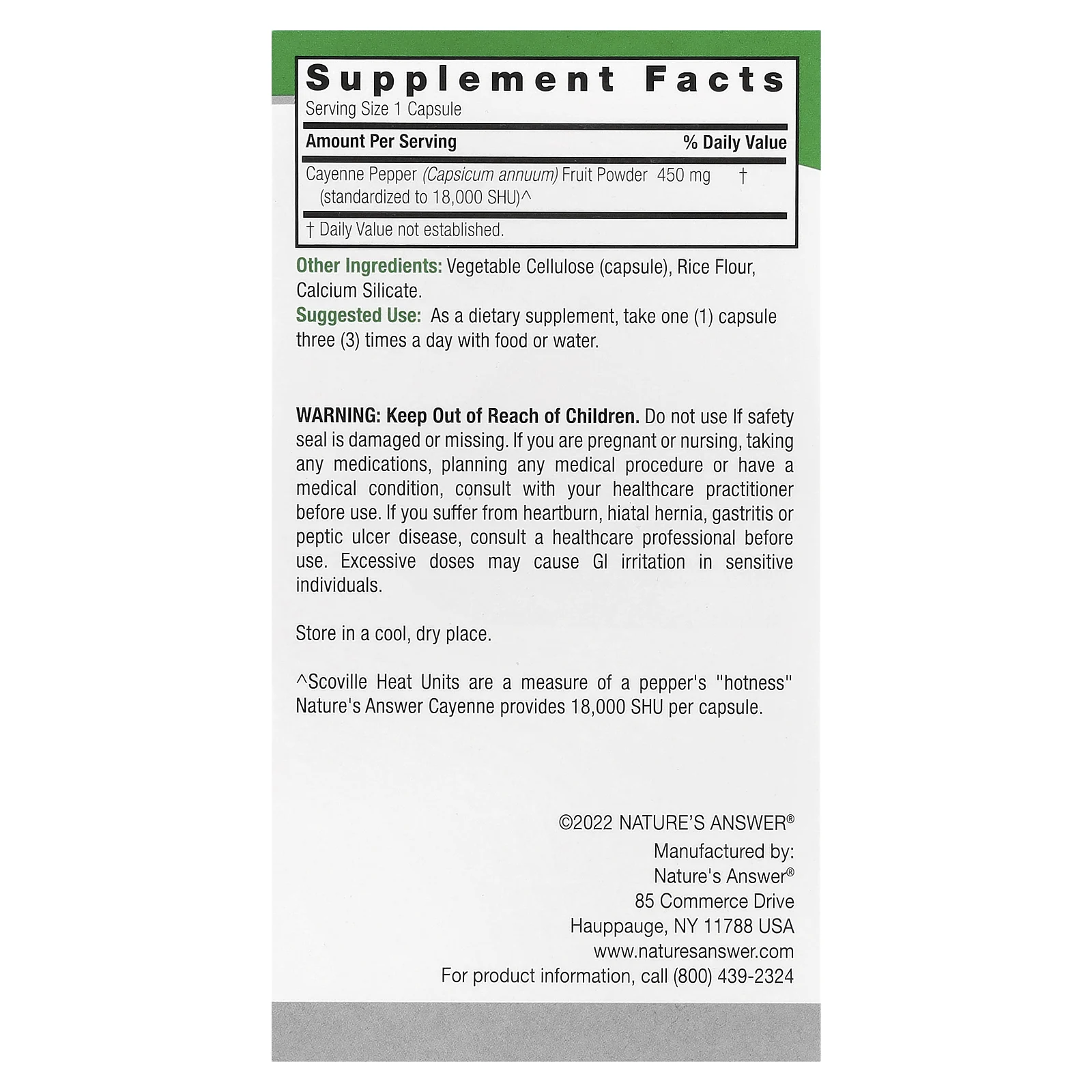 Nature's Answer, кайенский перец, 90 вегетарианских капсул