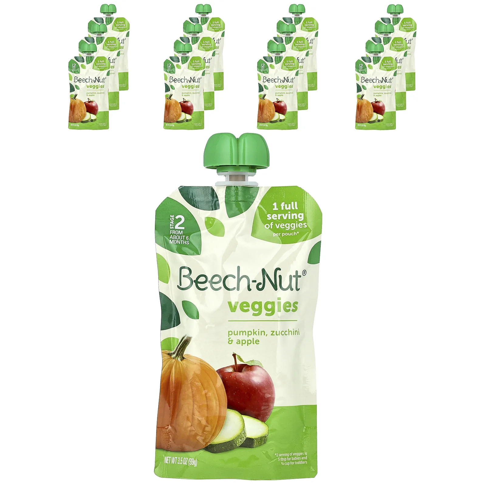 Beech-Nut, Veggies, от 6 месяцев, тыква, цуккини и яблоко, 12 пакетиков, 99 г (3,5 унции)