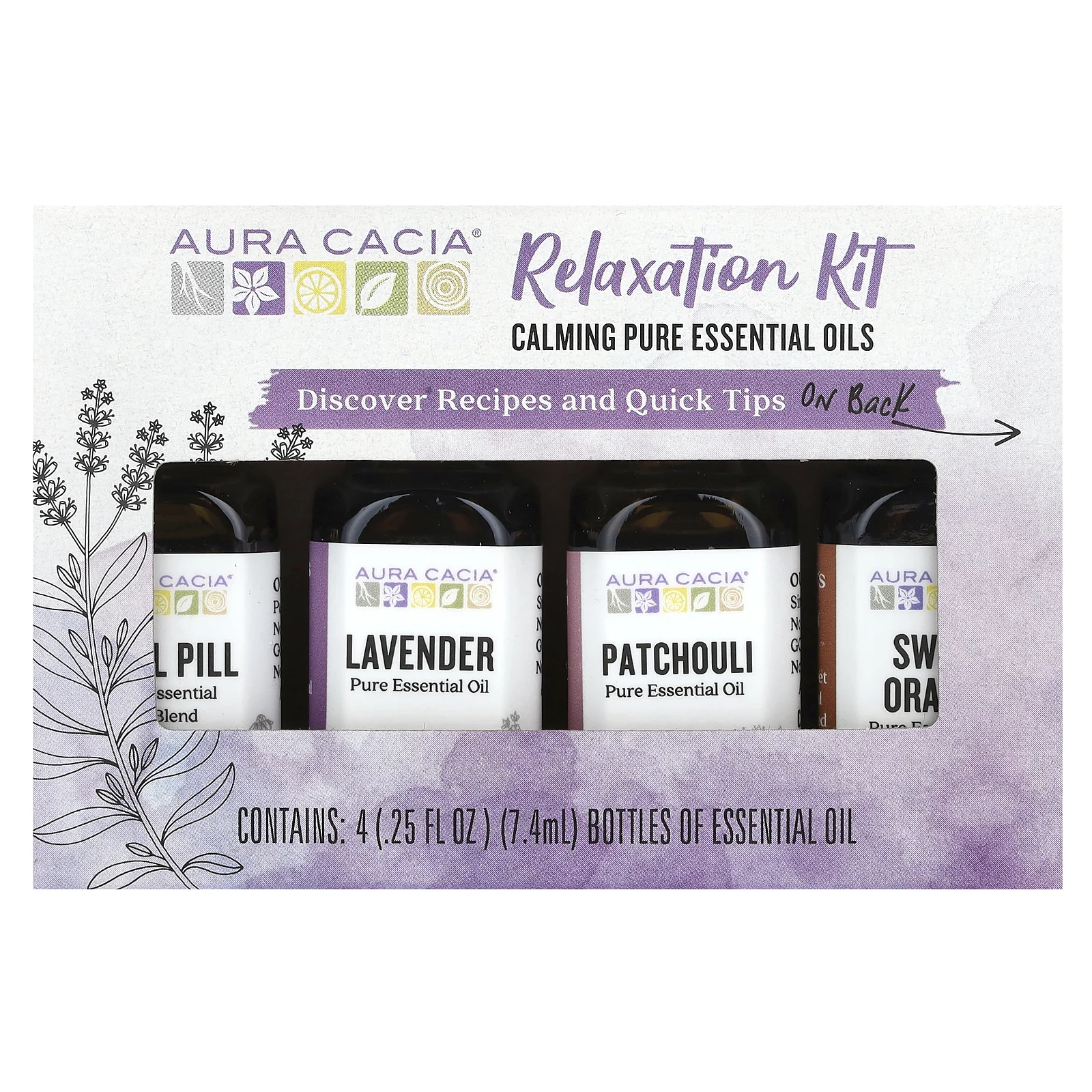Aura Cacia, Discover Relaxation Kit, эфирные масла, 4 флакона по 7,4 мл (0,25 жидк. Унции)