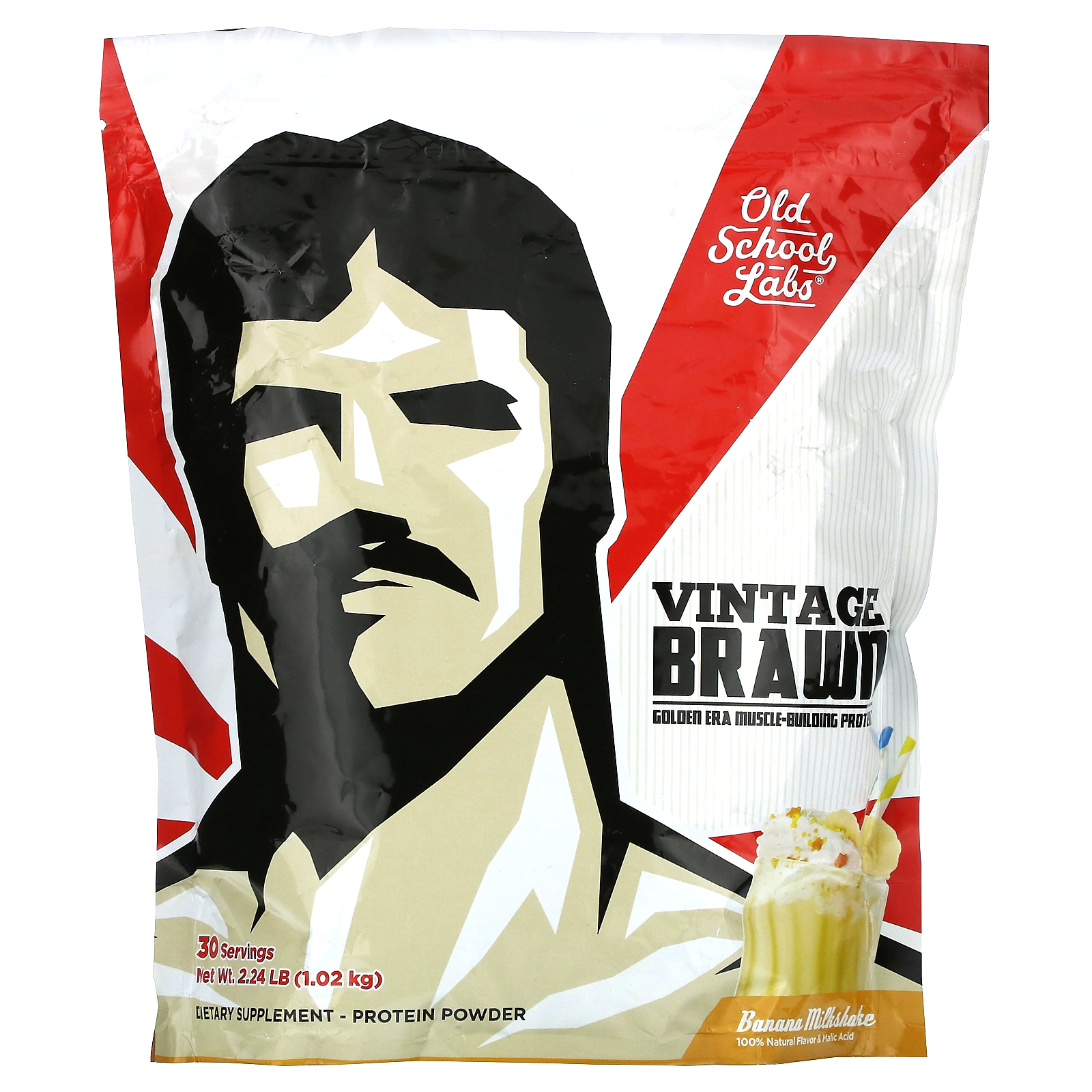 Old School Labs, Vintage Brawn, протеин золотой эры для наращивания мышечной массы, банановый молочный коктейль, 1,02 кг (2,24 фунта)