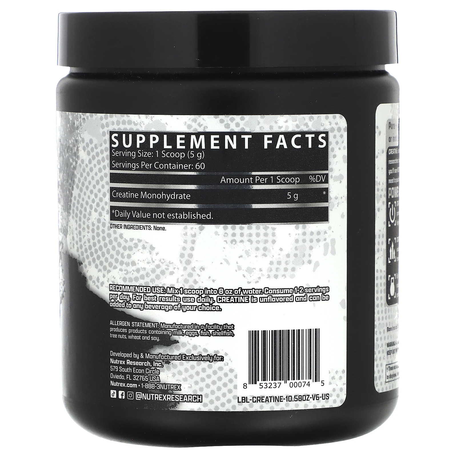 Nutrex Research, моногидрат креатина, без вкусовых добавок, 300 г (10,58 жидк. унции)