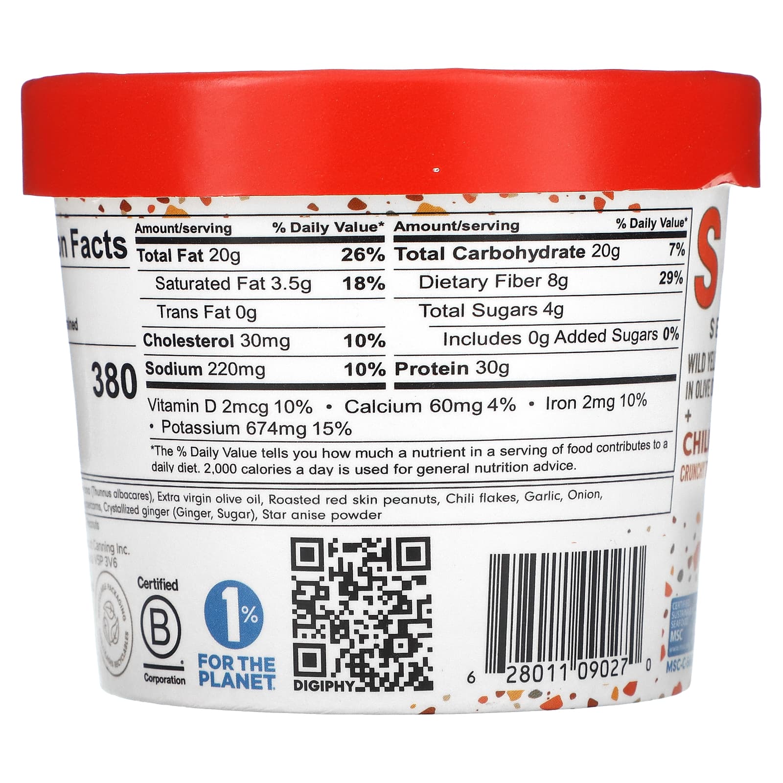 Scout, Seafood Snacks, дикий желтоперый тунец в оливковом масле + хрустящий топпер с чили, 145 г (5,1 унции)