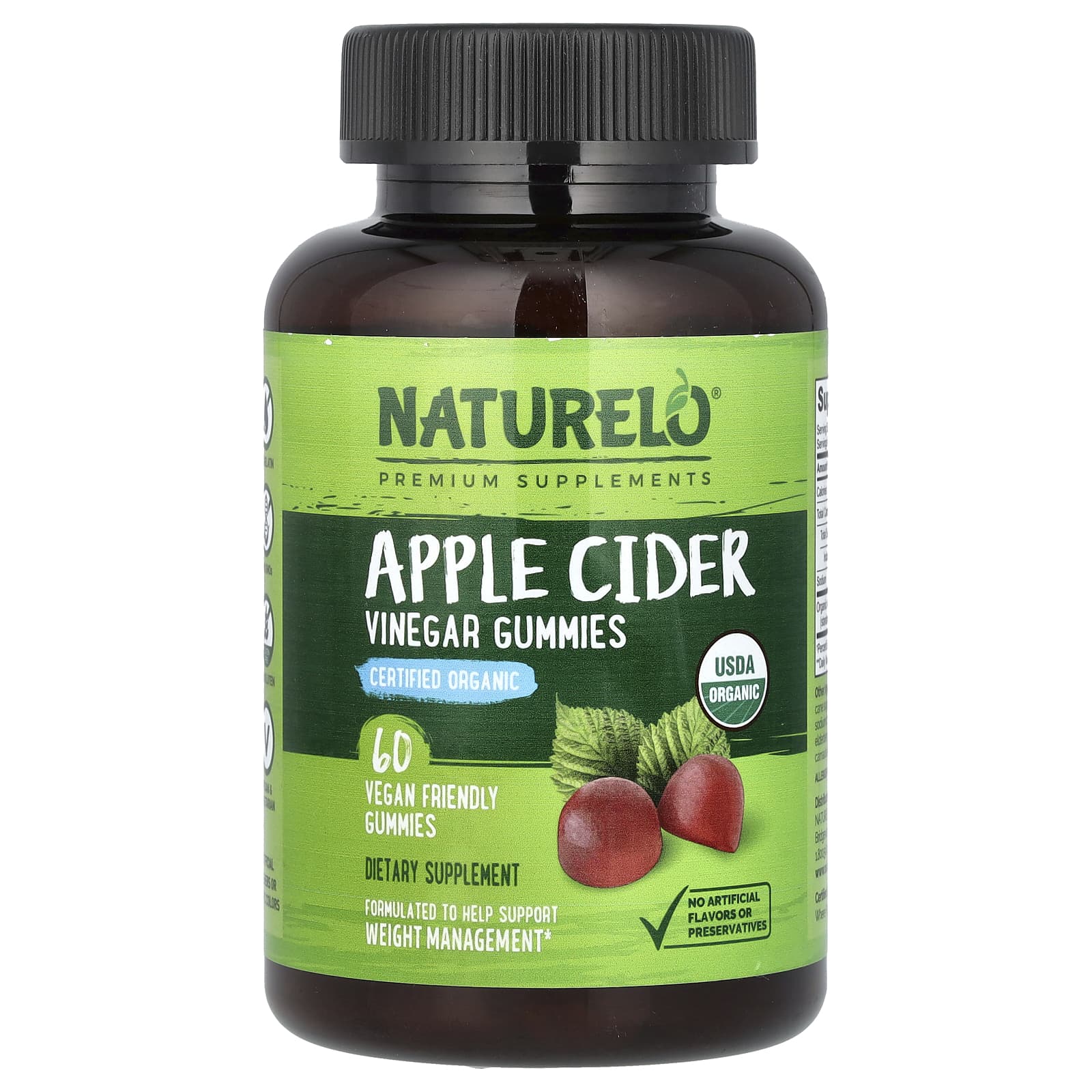 NATURELO, Жевательные мармеладки с яблочным уксусом, 60 веганских жевательных таблеток