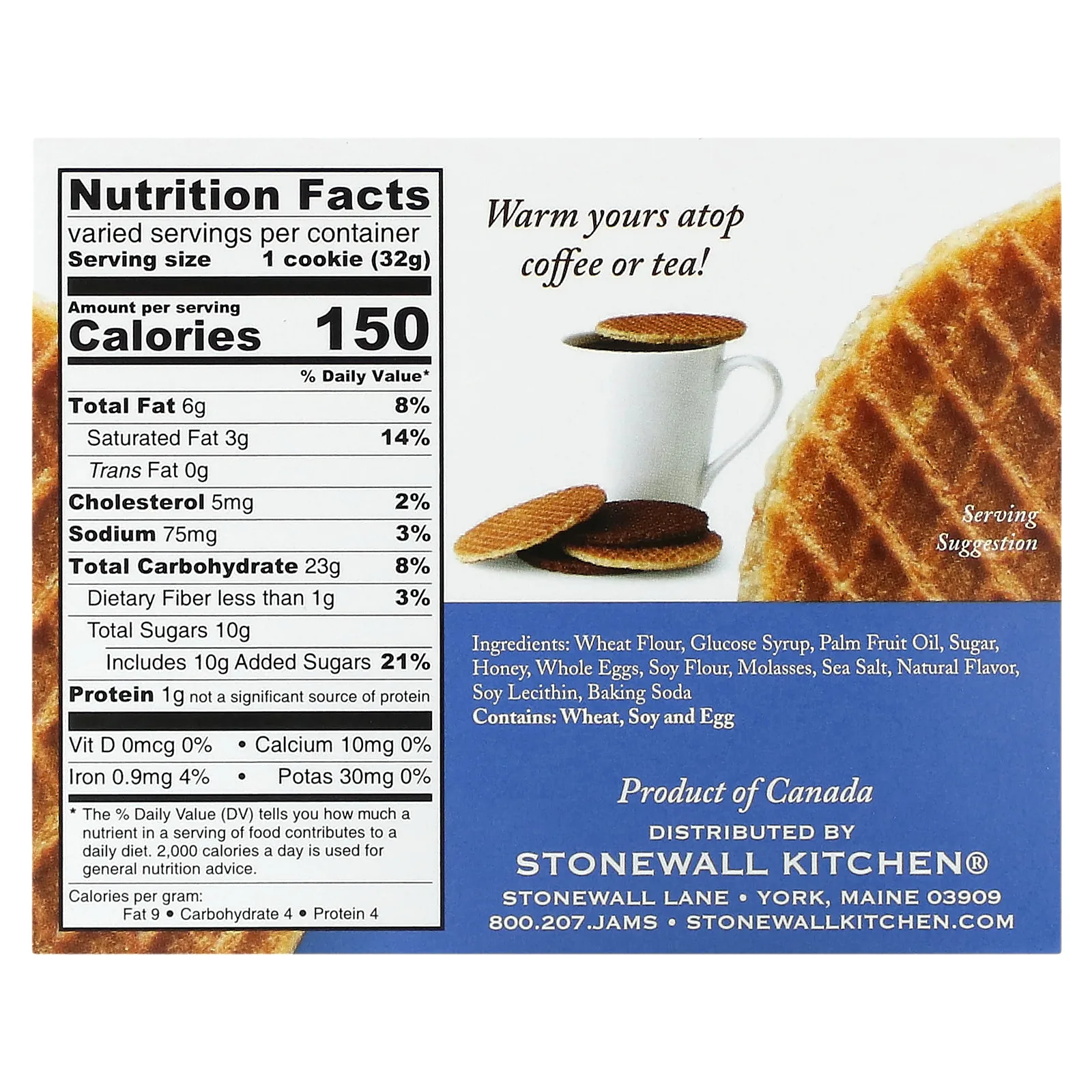 Stonewall Kitchen, вафельное печенье, голубика и мед, 8 голландских вафель по 32 г (1,1 унции)