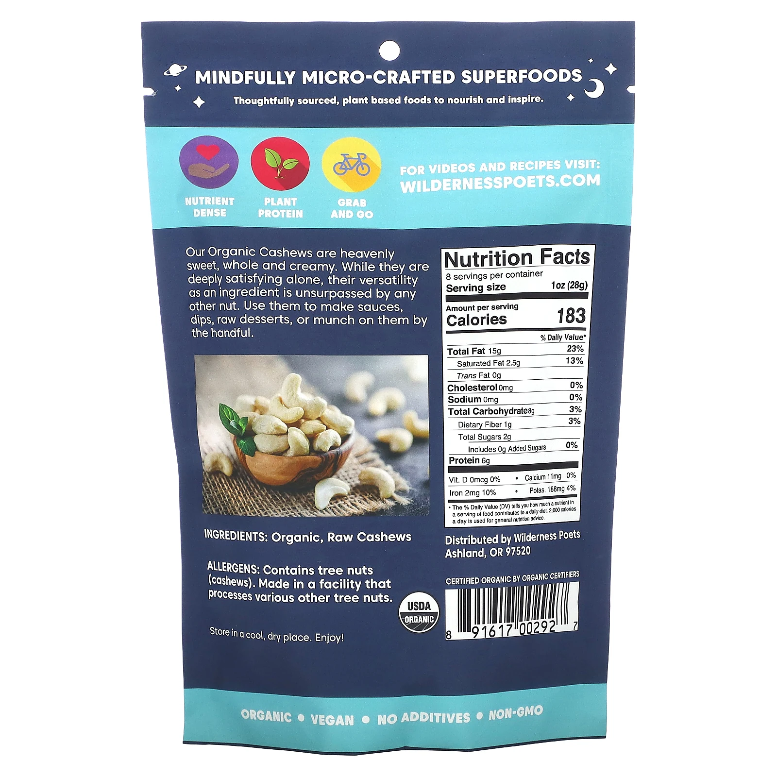 Wilderness Poets, органические целые орехи кешью, 226 г (8 унций)