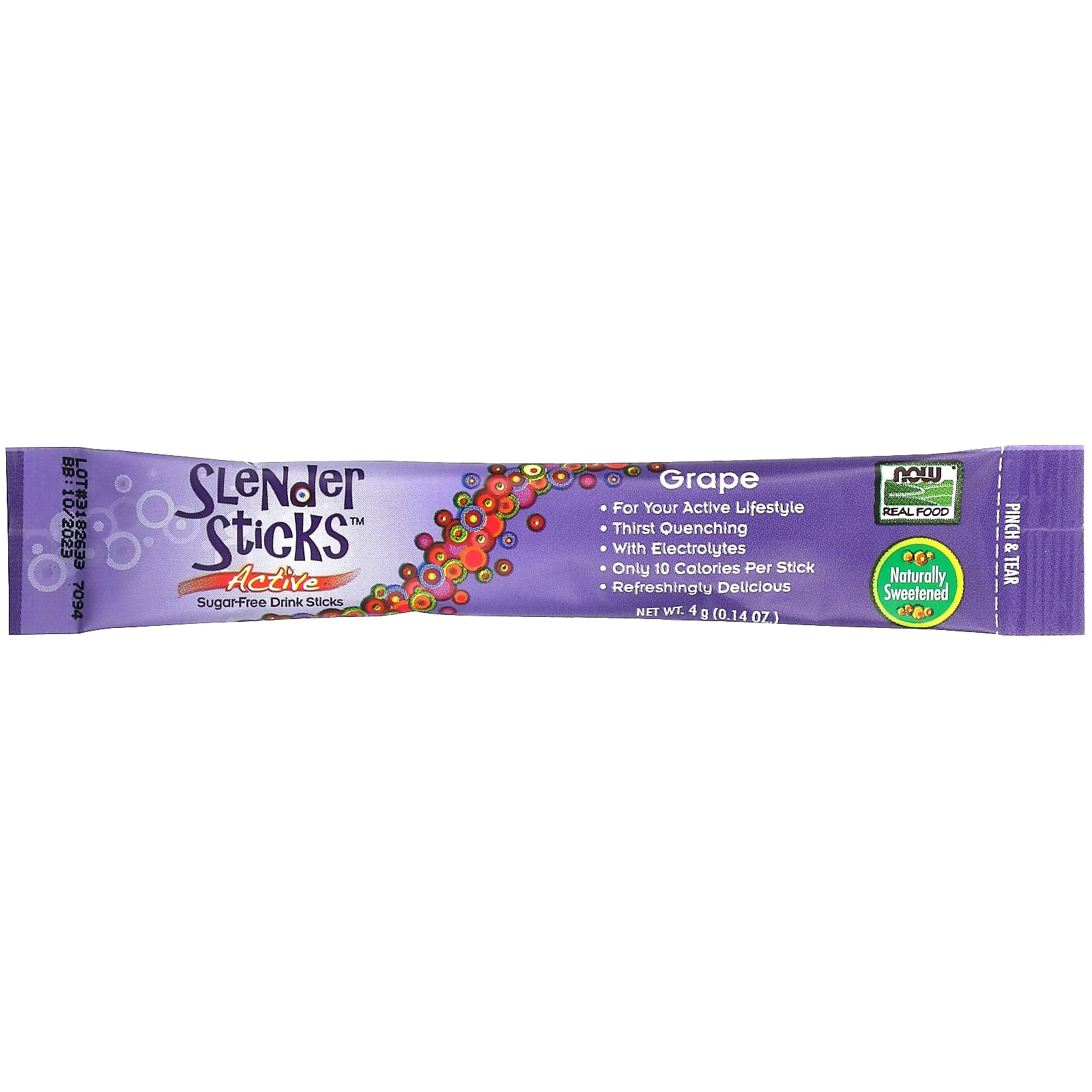 NOW Foods, Real Food, Slender Sticks, Active, напиток с виноградным вкусом, 12 стиков, 48 г (1,7 унции)