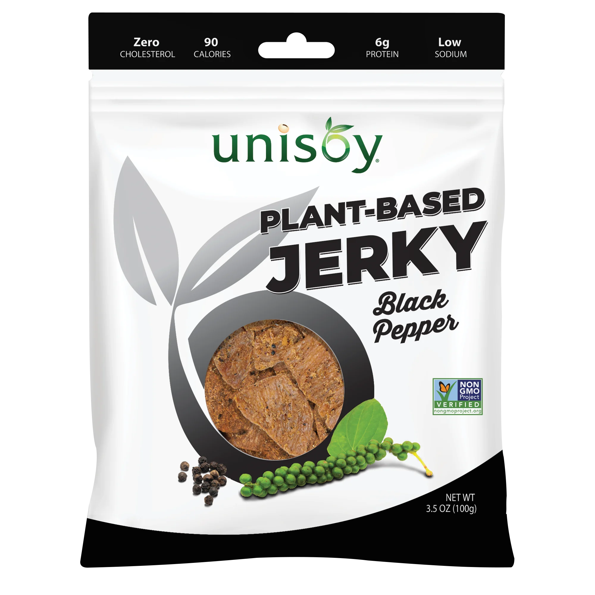 Unisoy, Вяленое мясо на растительной основе, черный перец, 100 г (3,5 унции)