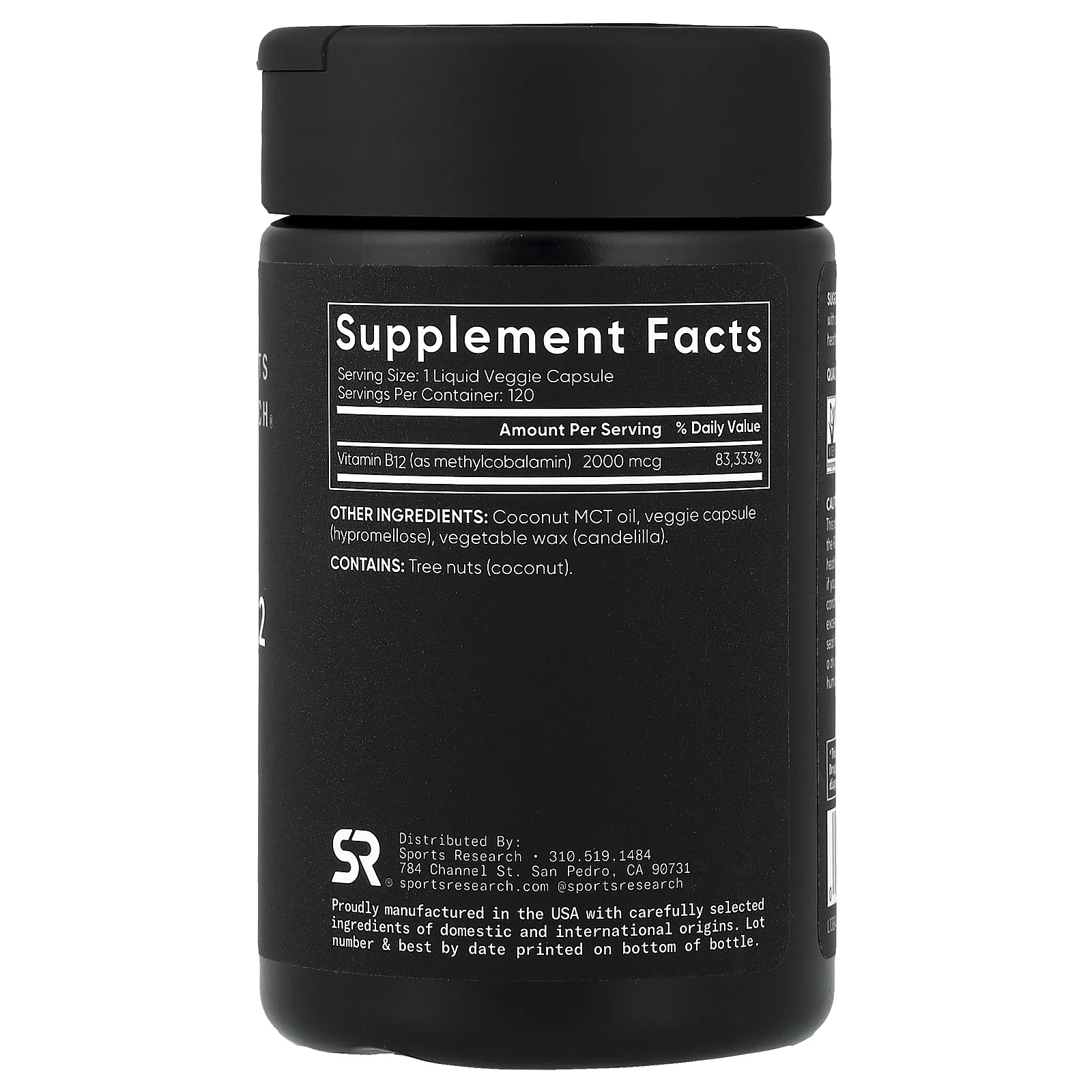 Sports Research, метил витамин B12, 2000 мкг, 120 растительных капсул с жидкостью