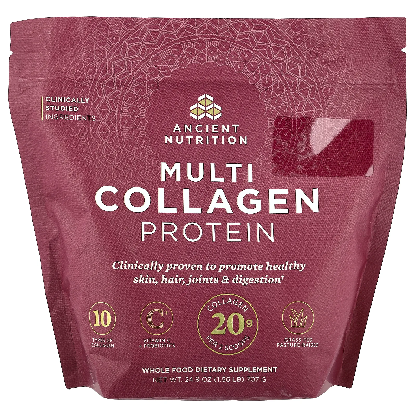Ancient Nutrition, протеин с коллагеном нескольких типов, 707 г (1,56 фунта)