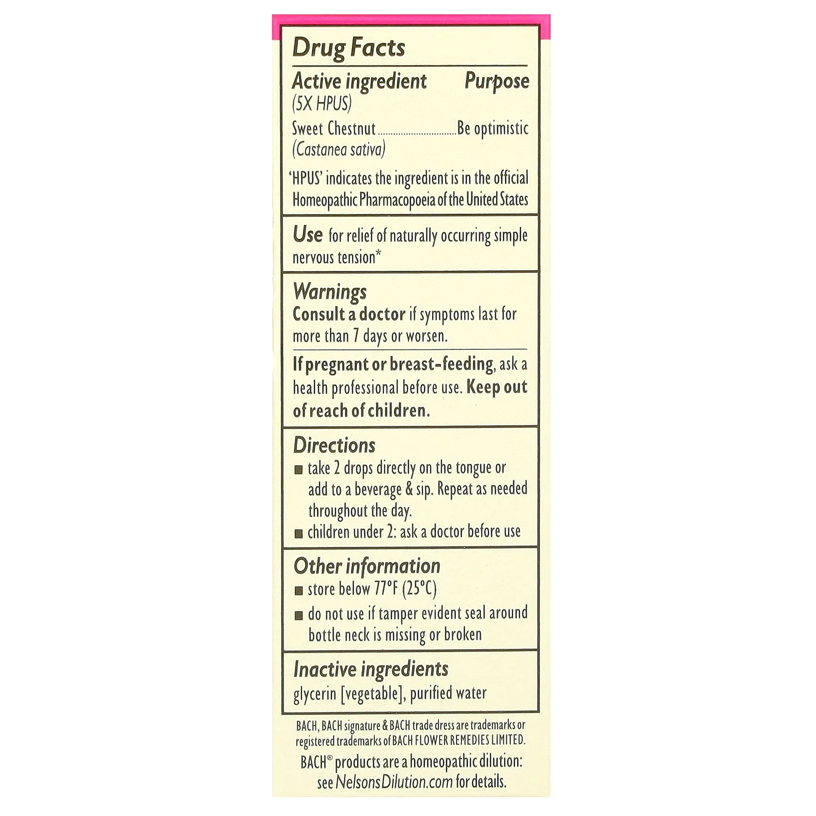 Bach, Original Flower Remedies, сладкий каштан, 10 мл (0,35 жидк. унции)