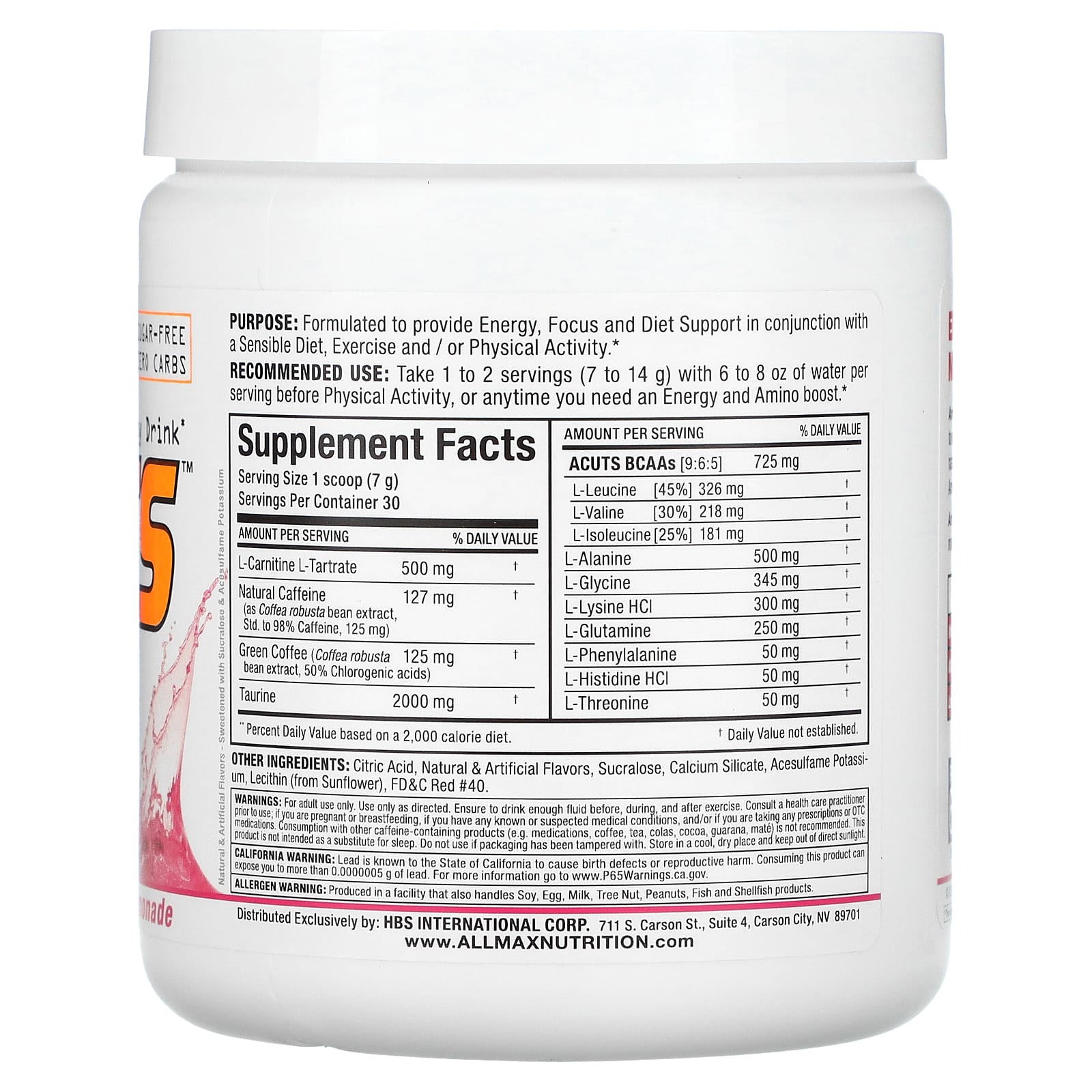 ALLMAX, ACUTS, энергетический напиток с аминокислотами, розовый лимонад, 210 г (7,4 унции)