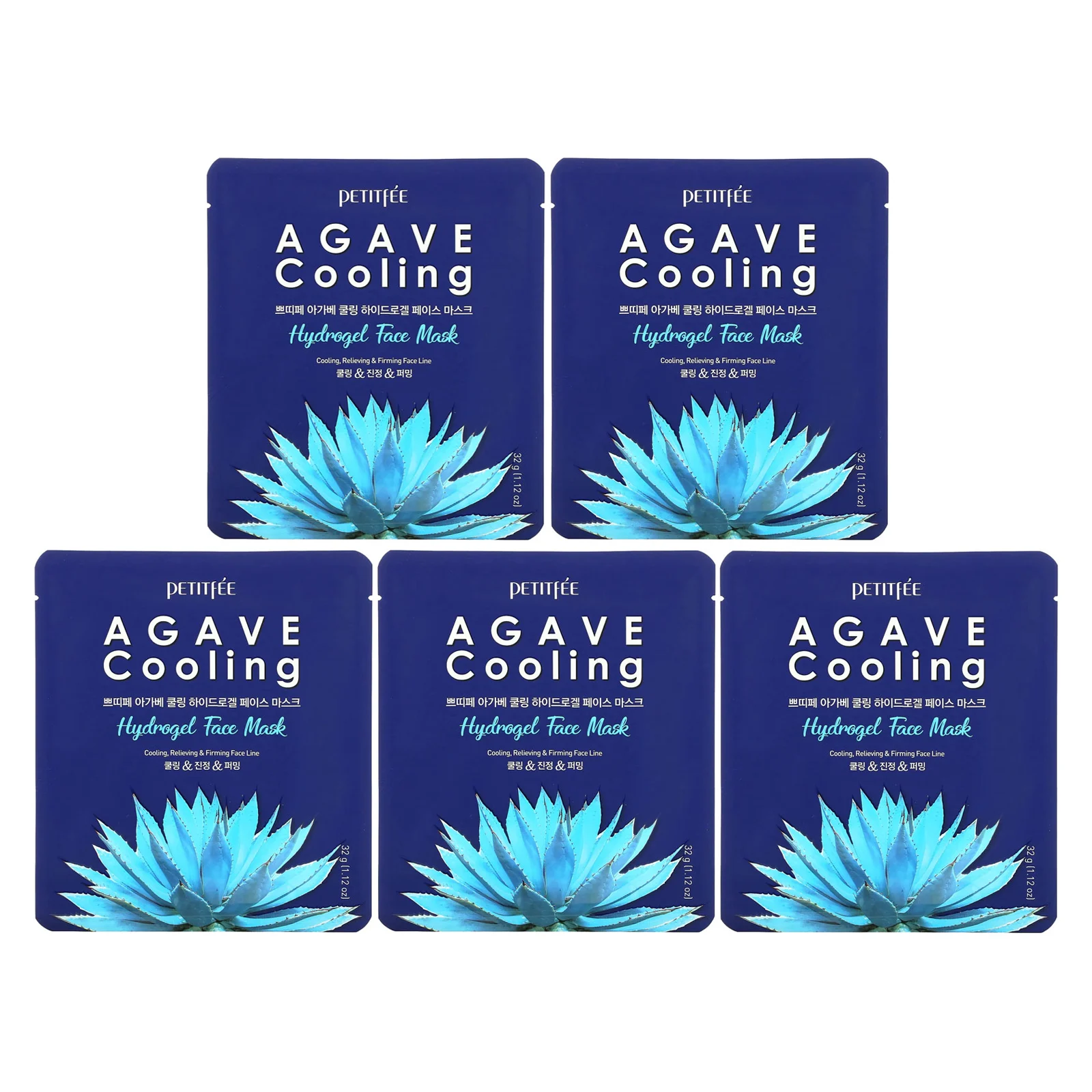 Petitfee, Agave Cooling, гидрогелевая маска для лица, 5 шт. по 32 г (1,12 унции)