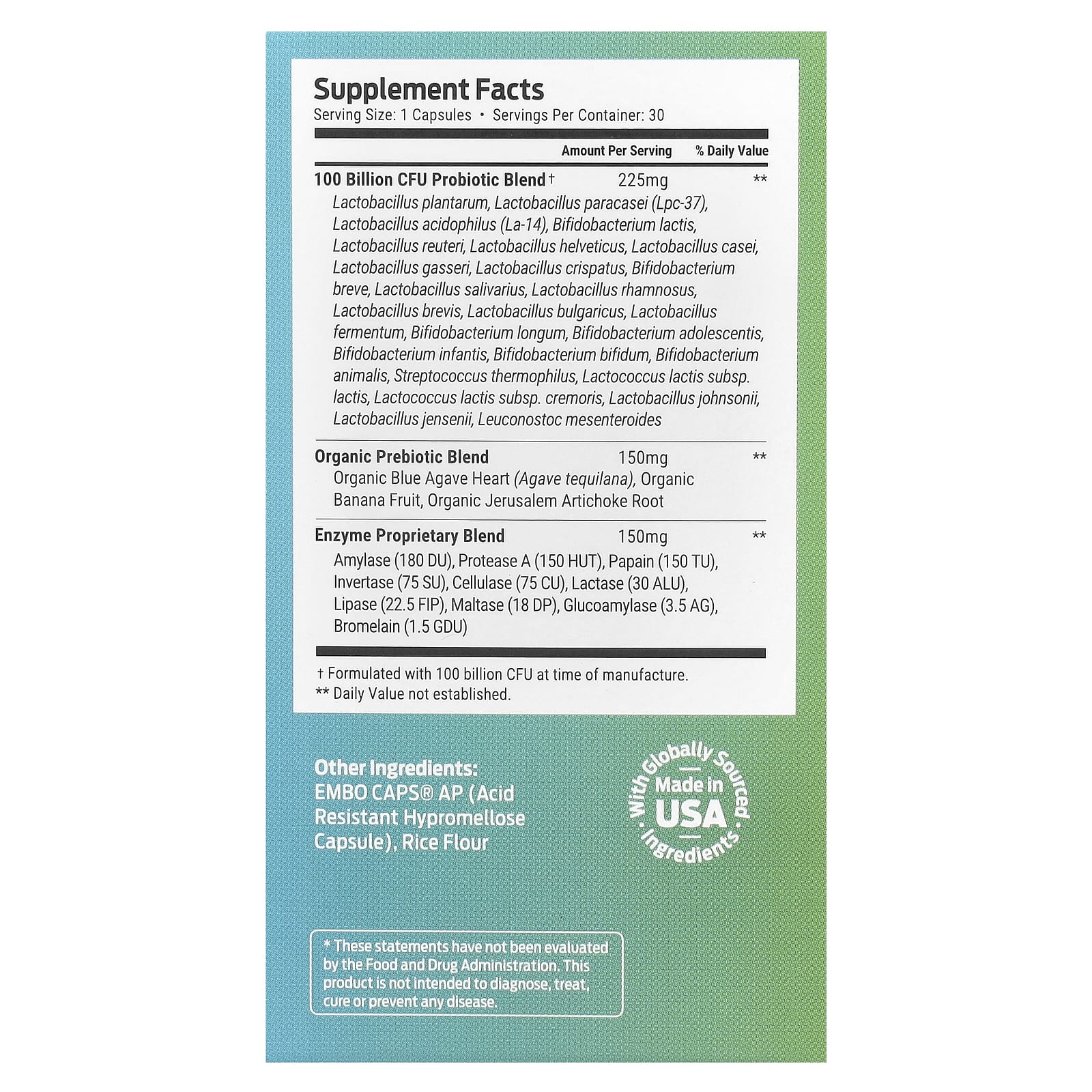 Forest Leaf, Пробиотики + натуральный пребиотик с пищеварительными ферментами, максимальная эффективность, 30 вегетарианских капсул