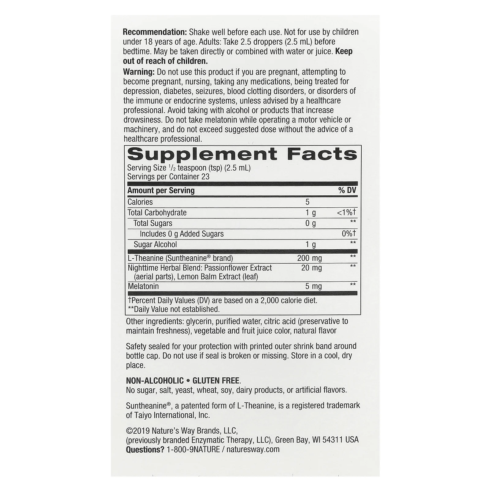 Nature's Way, Sleep Tonight, мелатониновые капли с L-теанином и травами, вишня, 59 мл (2 жидк. Унции)