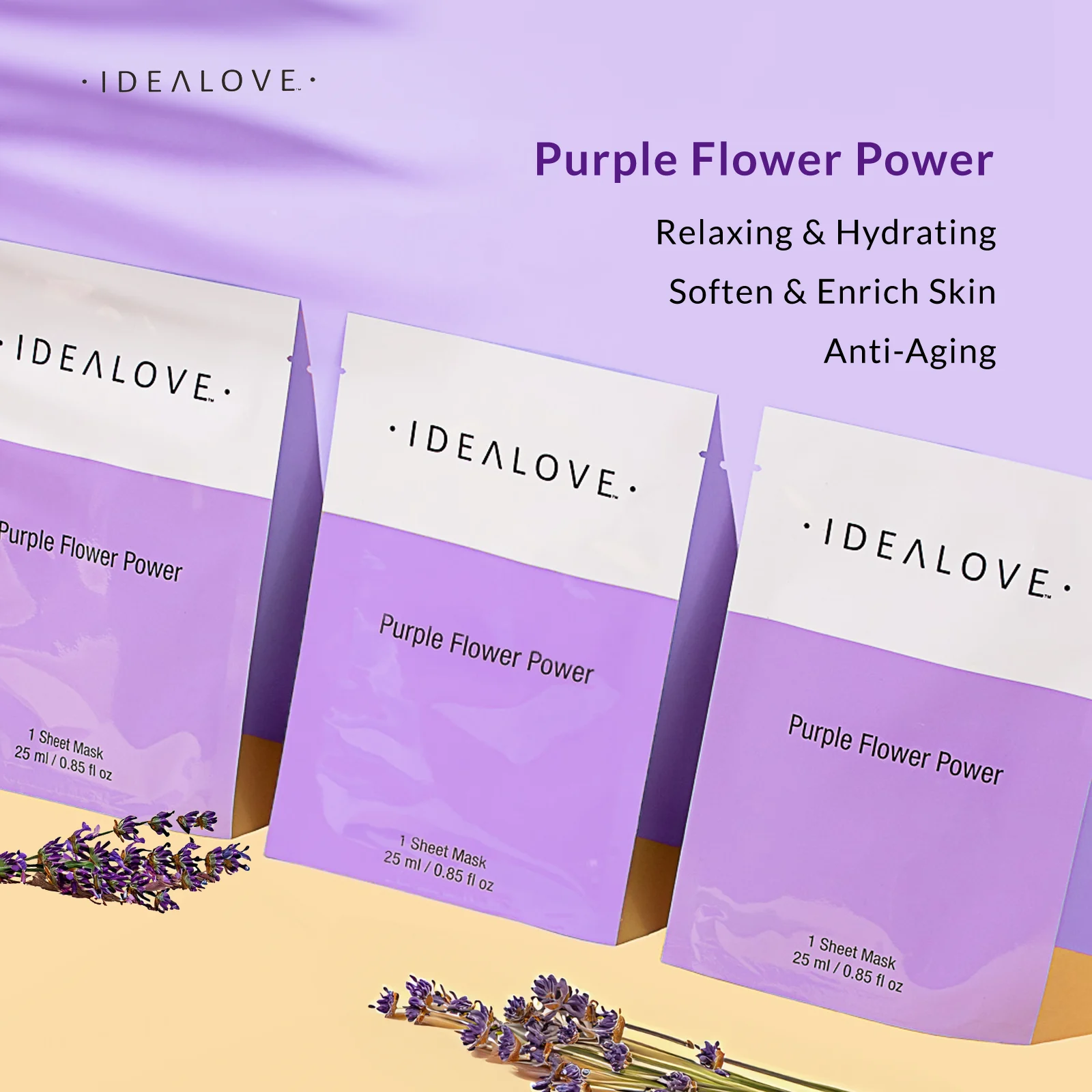 Idealove, Purple Flower Power, 1 тканевая маска, 25 мл (0,85 жидк. Унции)
