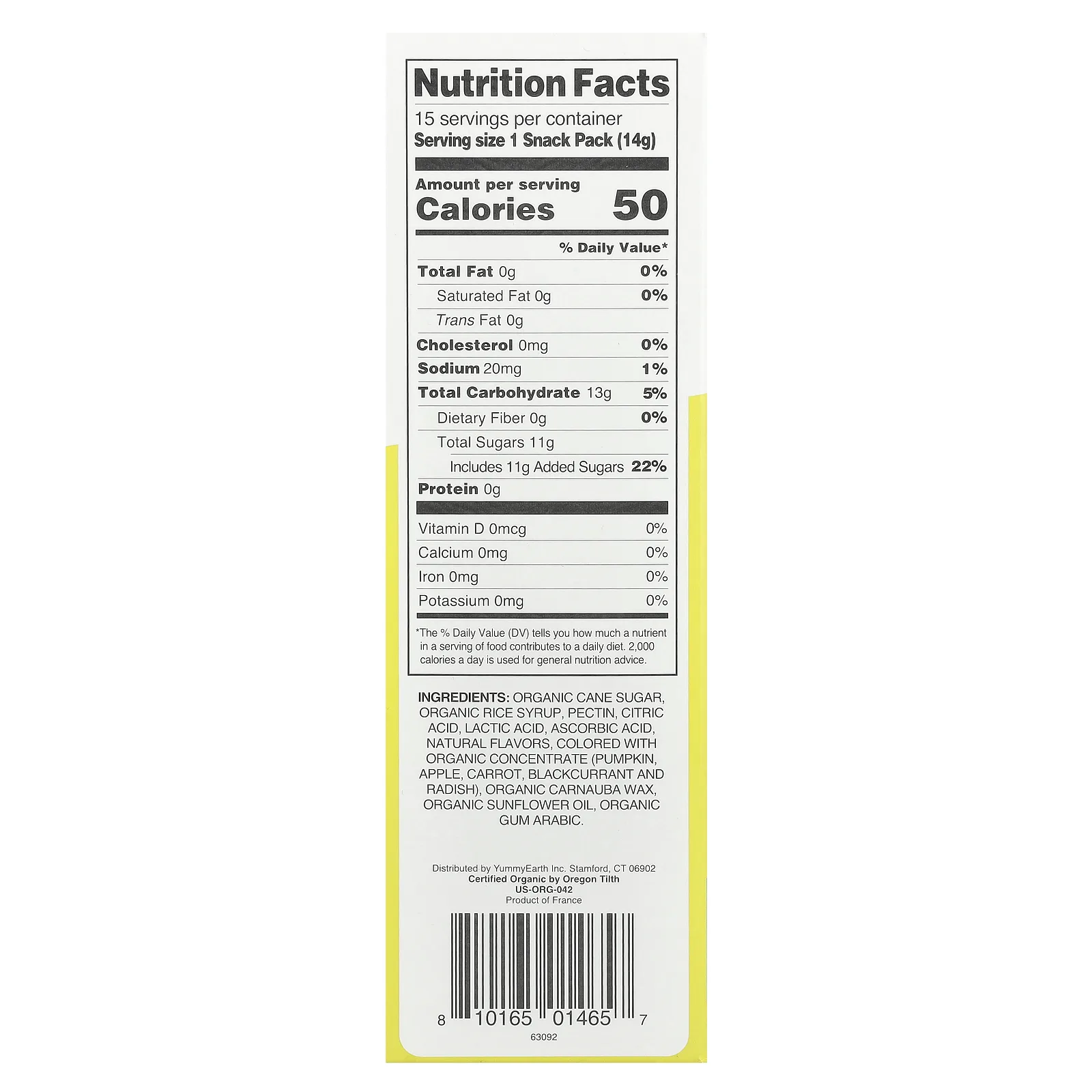 YumEarth, Органические мармеладки, 15 пакетиков с закусками по 14 г (0,5 унции)