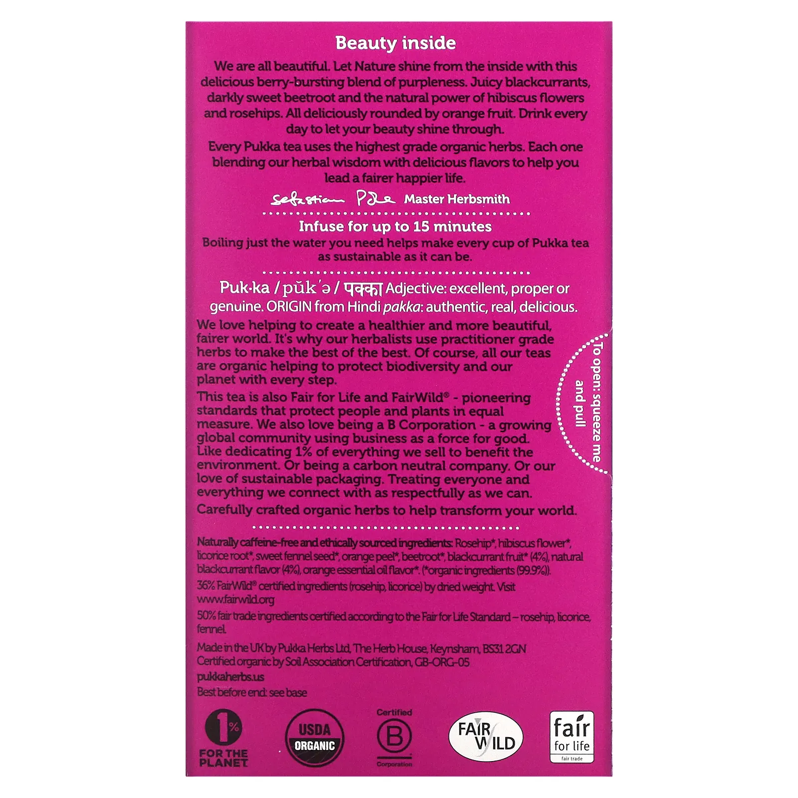 Pukka Herbs, Organic Fruit Tea, черная смородина, без кофеина, 20 пакетиков, 38 г (1,34 унции)