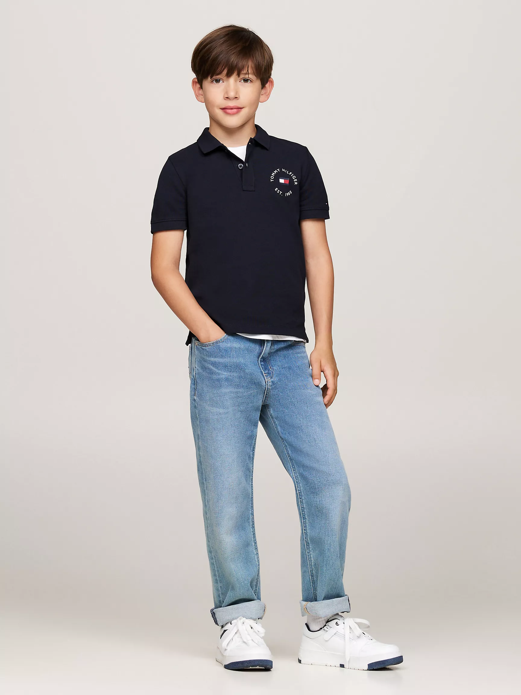 Рубашка-поло для мальчиков Tommy Hilfiger, Детское поло из пике с морским логотипом в форме арки