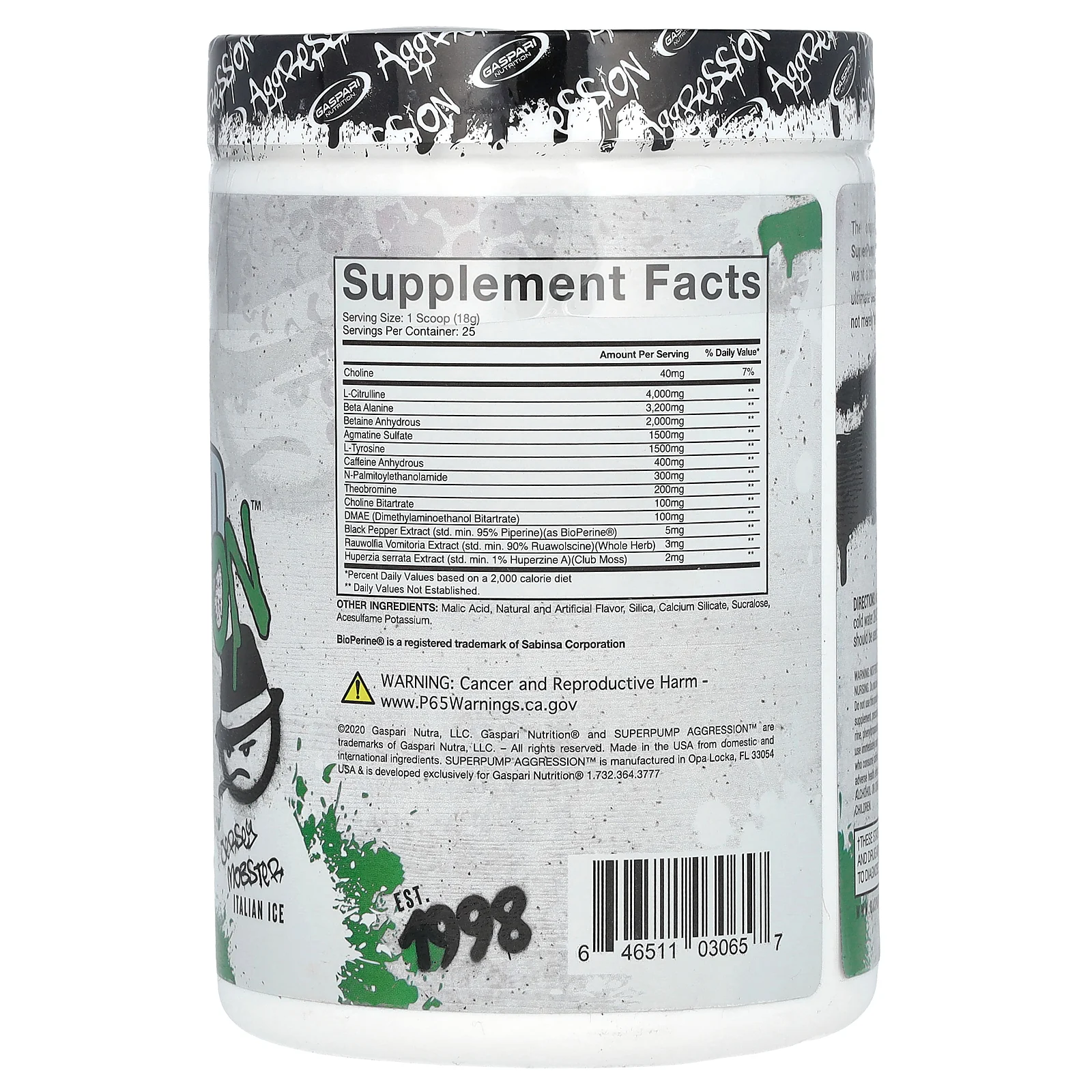 Gaspari Nutrition, SuperPump Aggression Pre-Workout, итальянский лед из джерси, 450 г