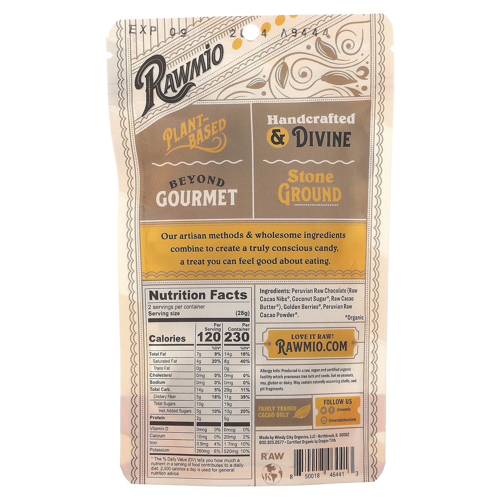 Rawmio, Золотые ягоды в шоколаде, 70% темный необработанный шоколад, 56,7 г (2 унции)