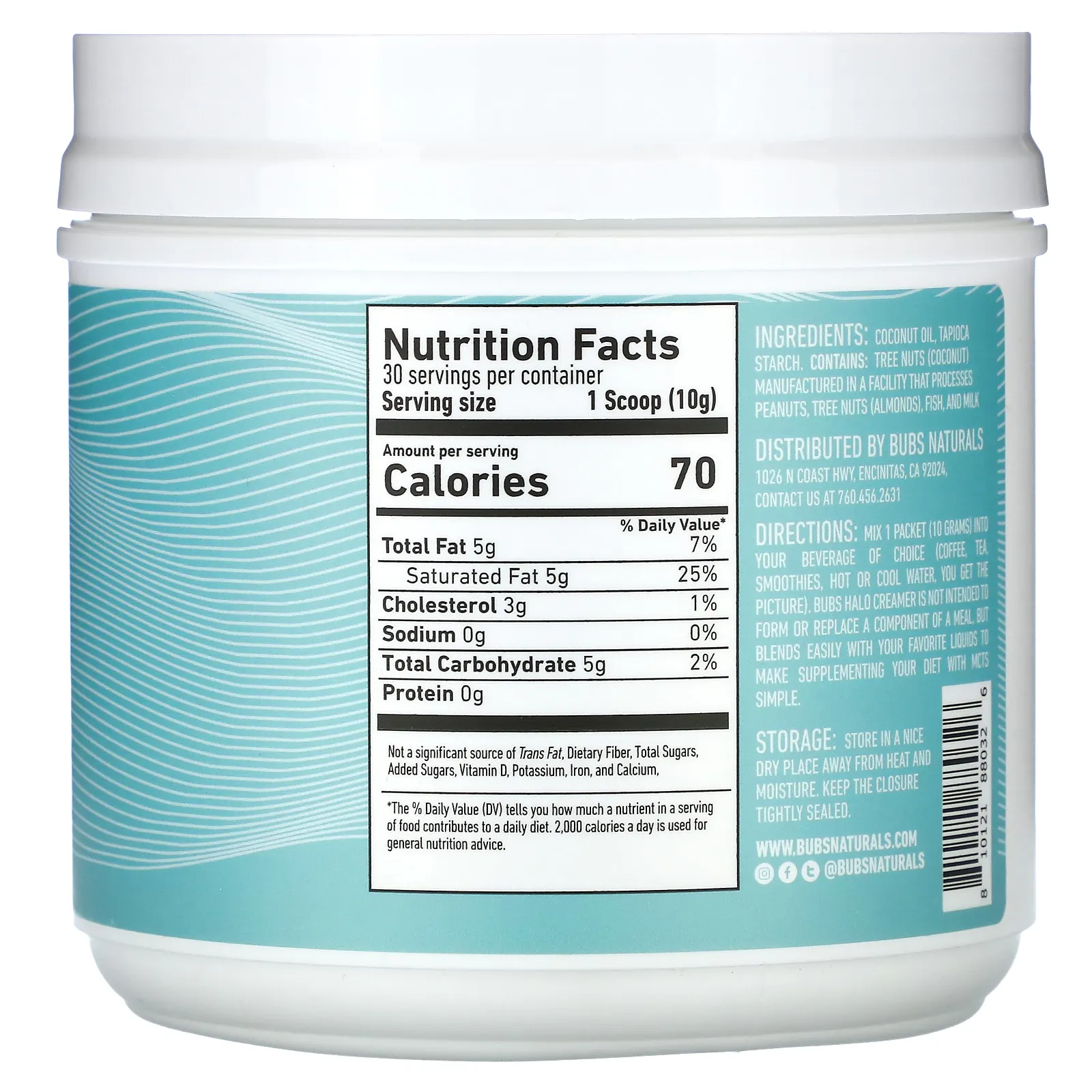 BUBS Naturals, Функциональные сливки Halo, без добавок, 300 мг (10,6 унции)