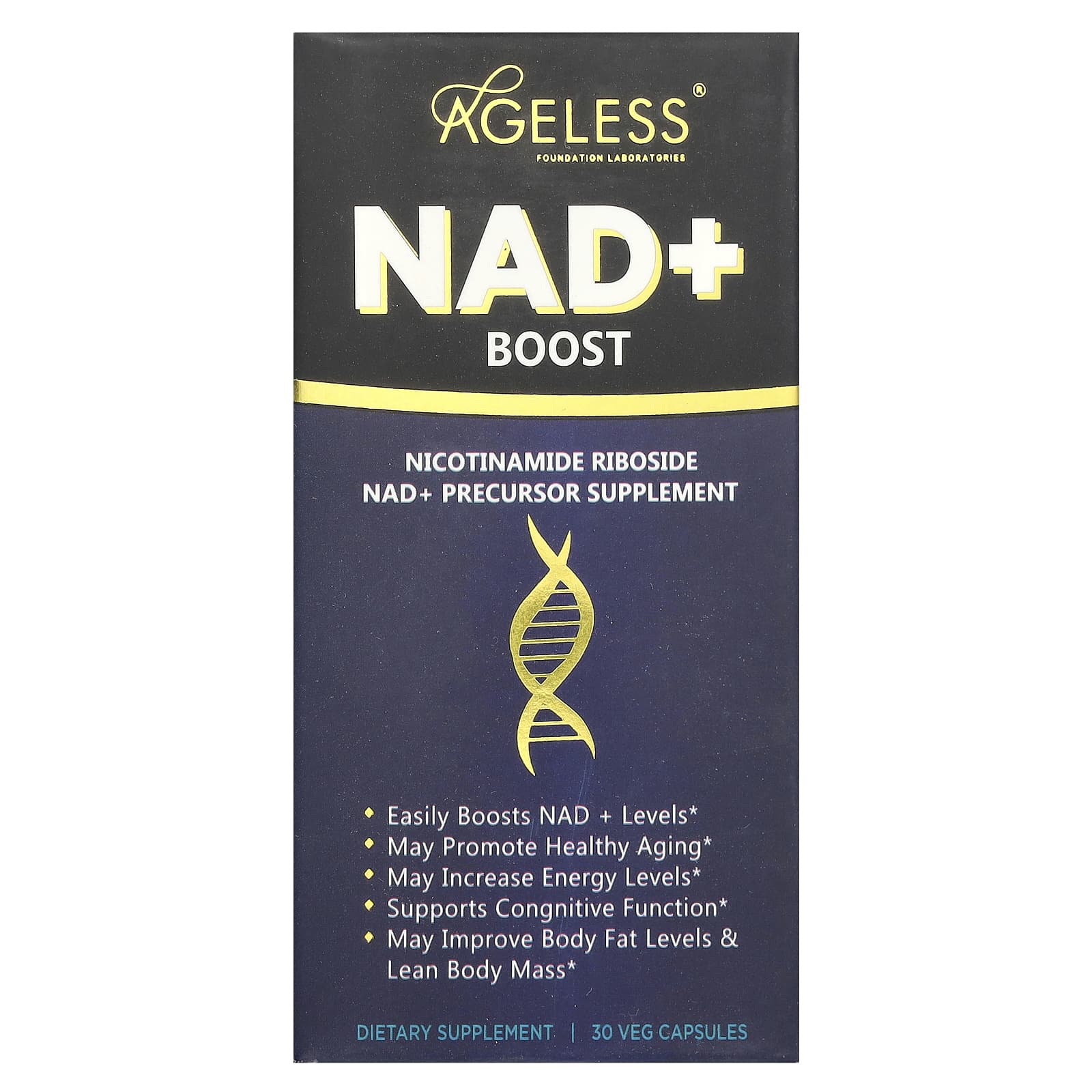 Ageless Foundation Laboratories, NAD + Boost, 30 растительных капсул