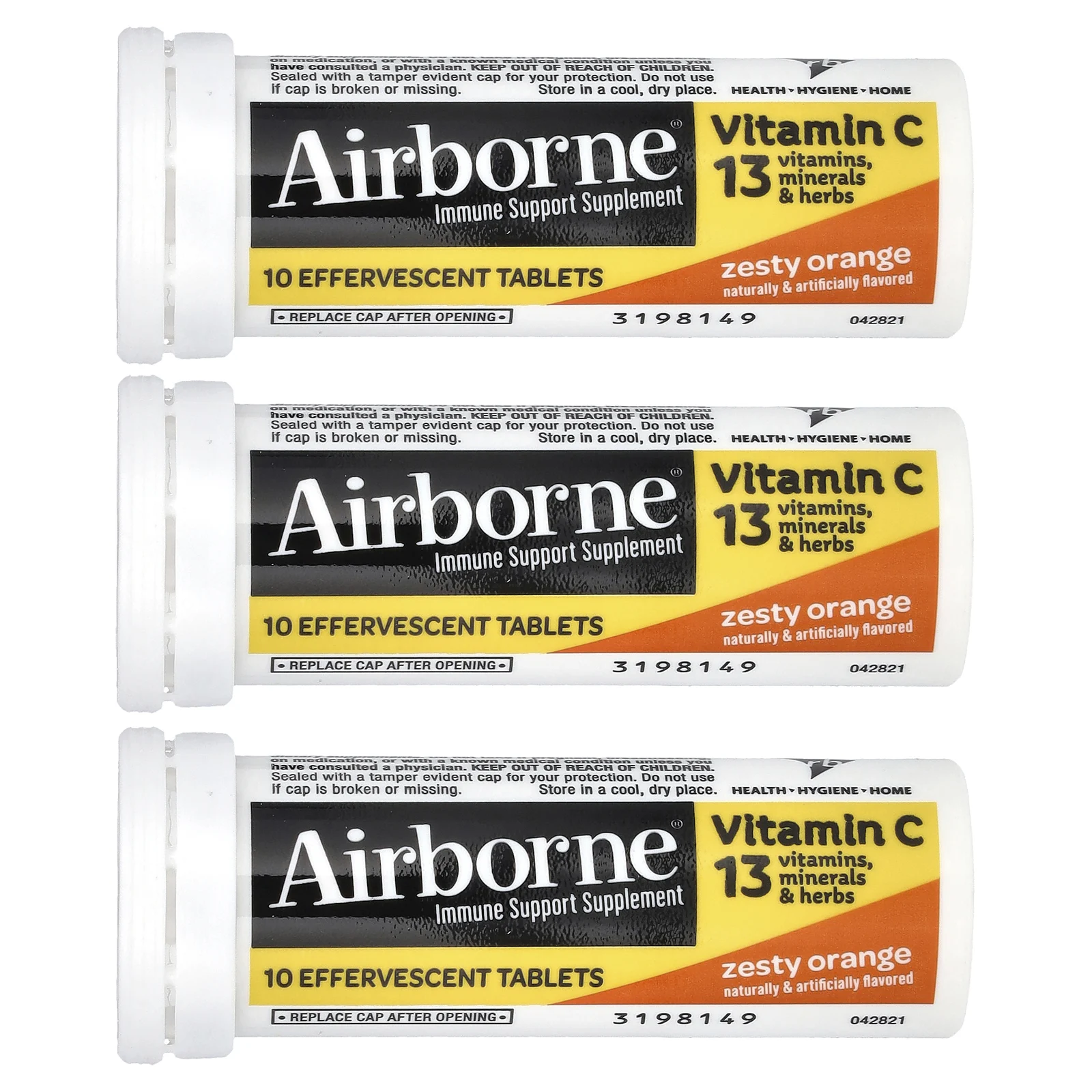 AirBorne, добавка для поддержки иммунной системы, со вкусом апельсина, 3 пробирки, по 10 шипучих таблеток