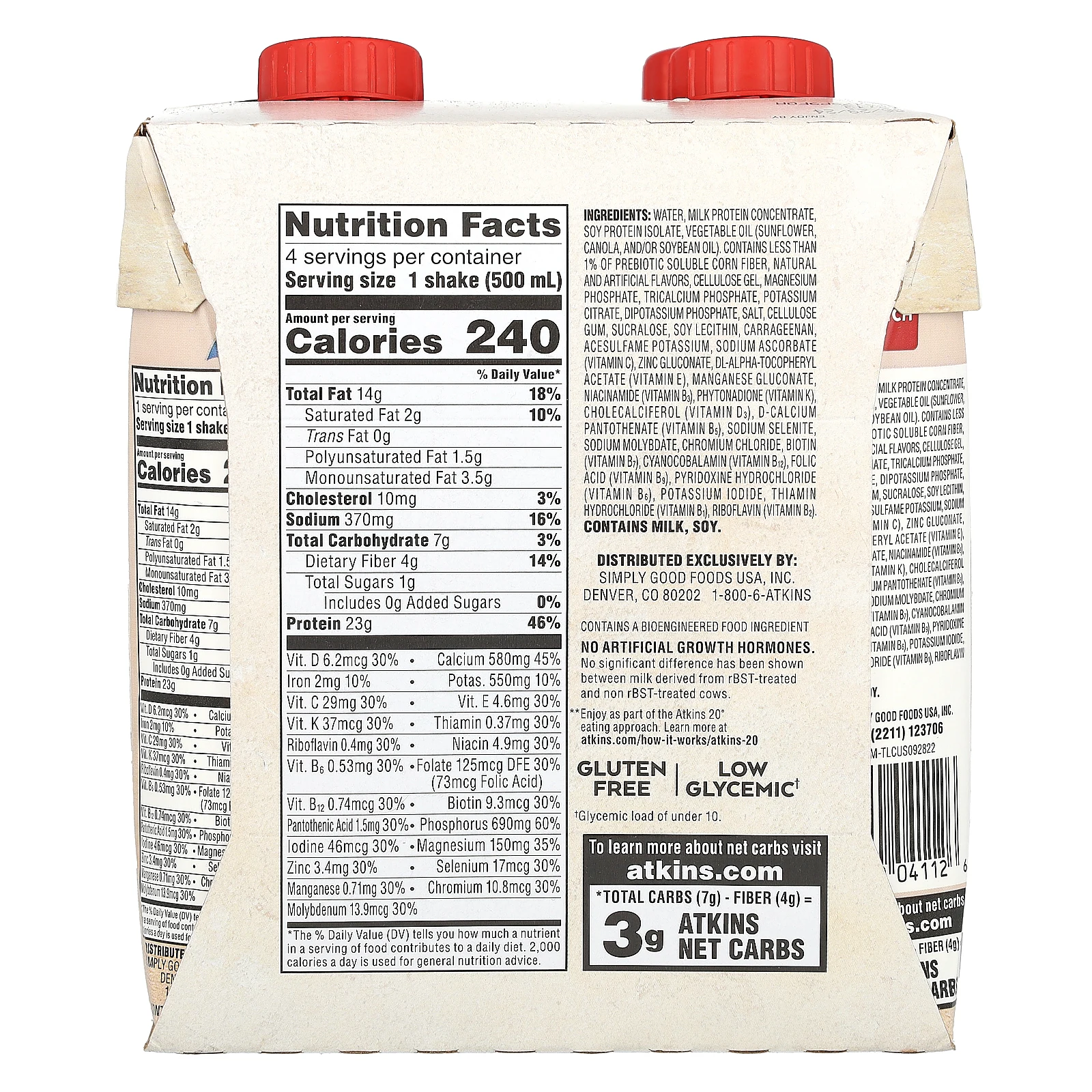 Atkins, протеиновый коктейль, с ванильным кремом, 4 шт. по 500 мл (16,9 жидк. унции)