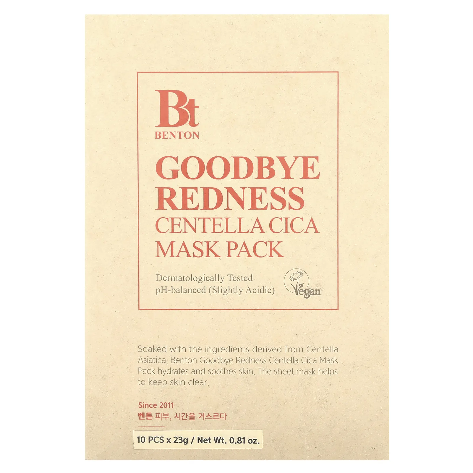 Benton, Goodbye Redness Centella Cica, маска для лица, 10 шт., 23 г (0,81 унции)