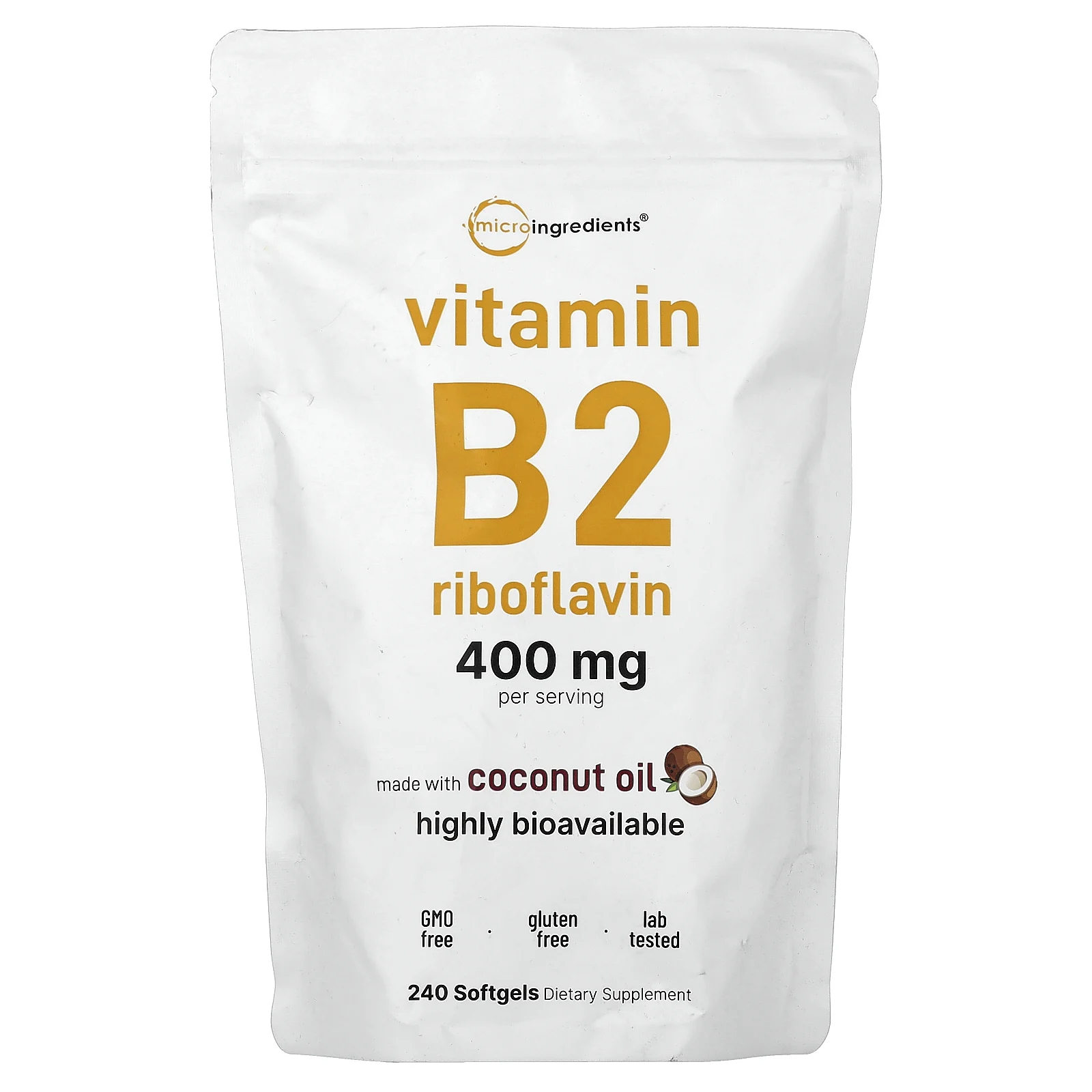 Micro Ingredients, витамин B2, рибофлавин, 240 капсул (200 мг в 1 капсуле)