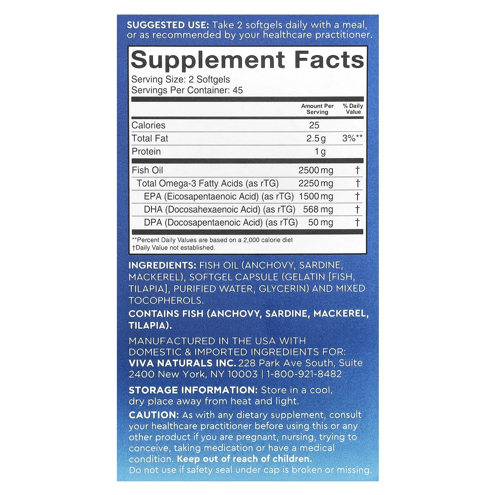 Viva Naturals, рыбий жир с омега-3, тройная сила, 90 капсул