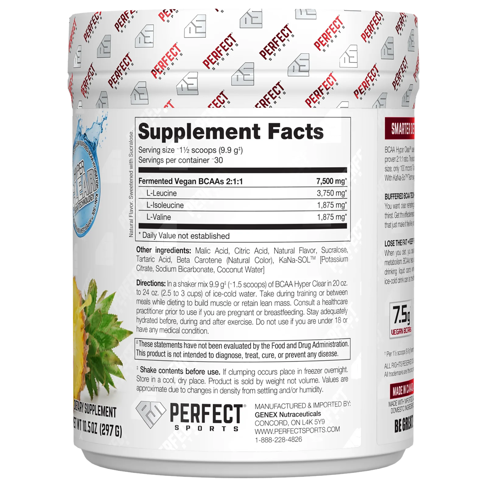 Perfect Sports, BCAA Hyper Clear, гавайский ананас с насыщенным вкусом, 297 г (10,5 унции)