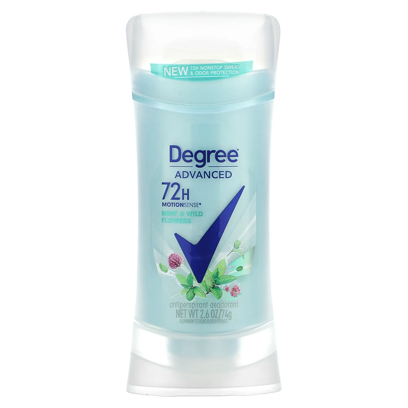 Degree, Advanced, 72H MotionSense, дезодорант-антиперспирант, мята и полевые цветы, 74 г (2,6 унции)