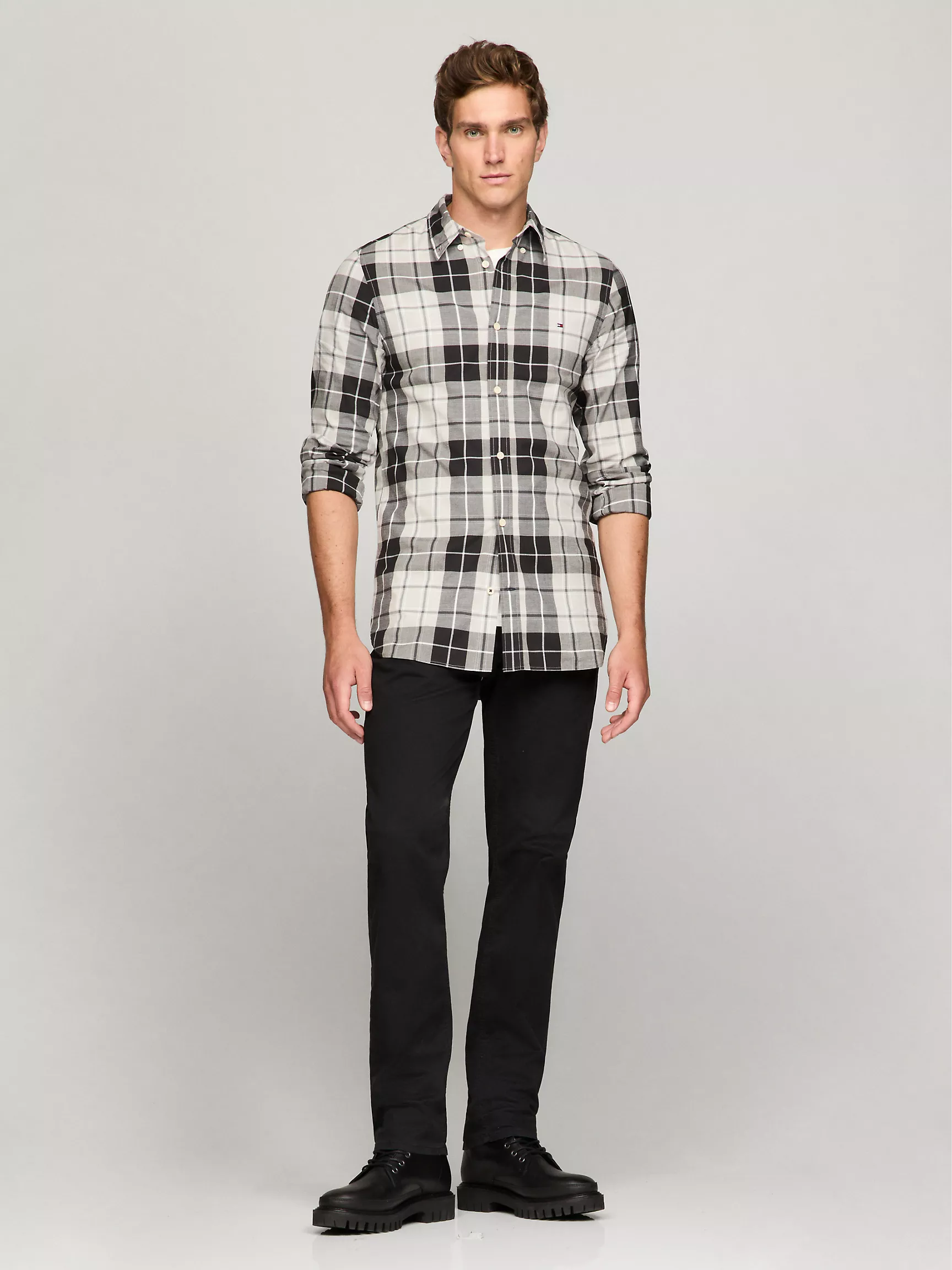 Мужская рубашка Tommy Hilfiger, Приталенная клетчатая рубашка из поплина THFlex