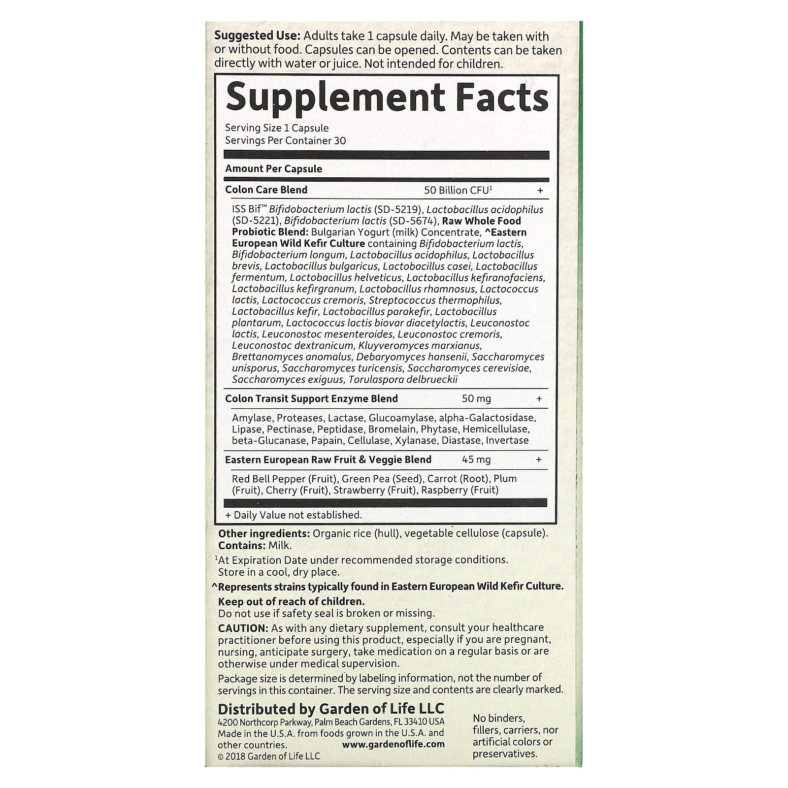 Garden of Life, Пробиотики Raw, для здоровья толстой кишки, 30 вегетарианских капсул