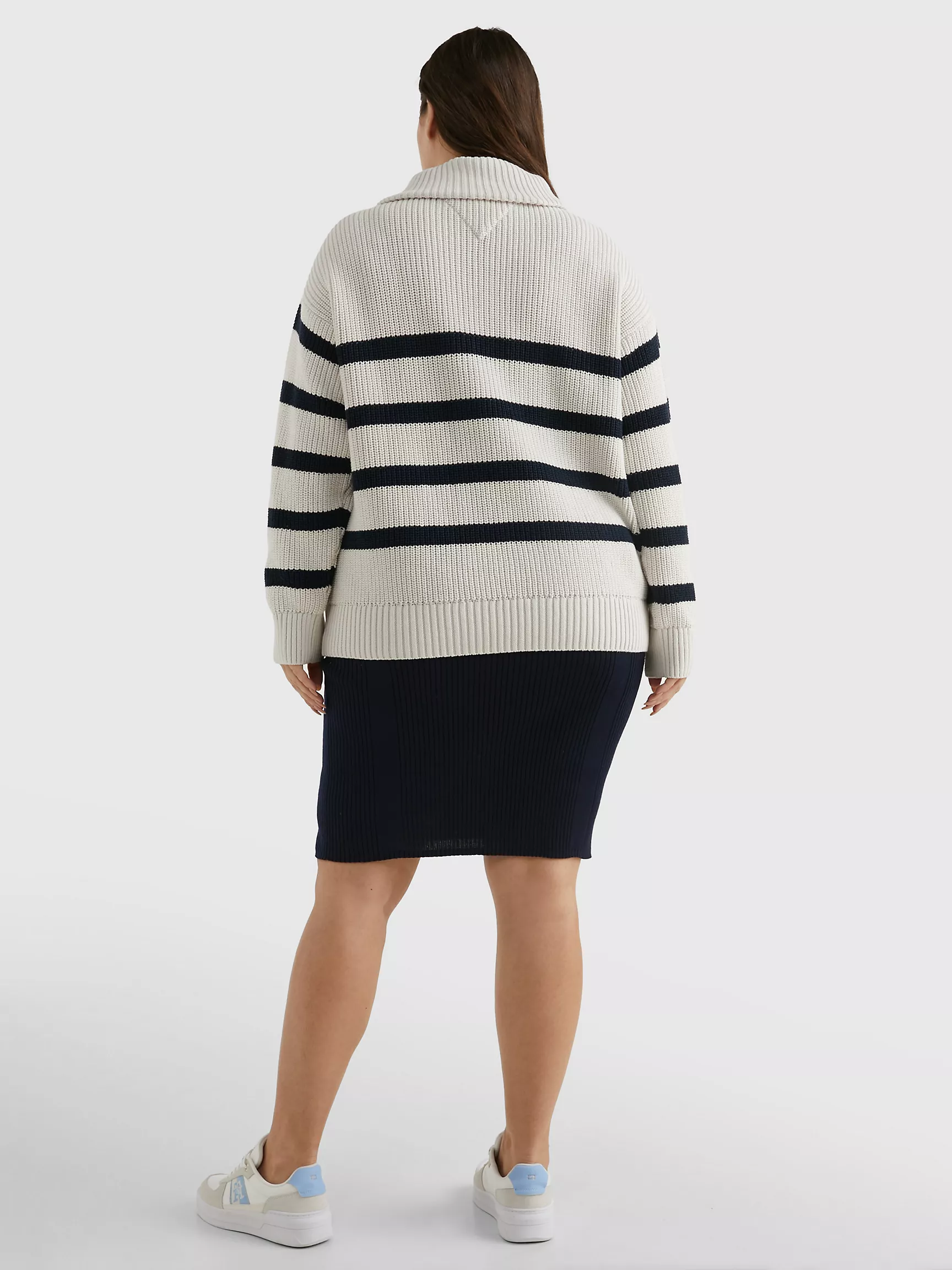 Женский свитер Tommy Hilfiger, Свитер с молнией на четверть длины и полосками Curve