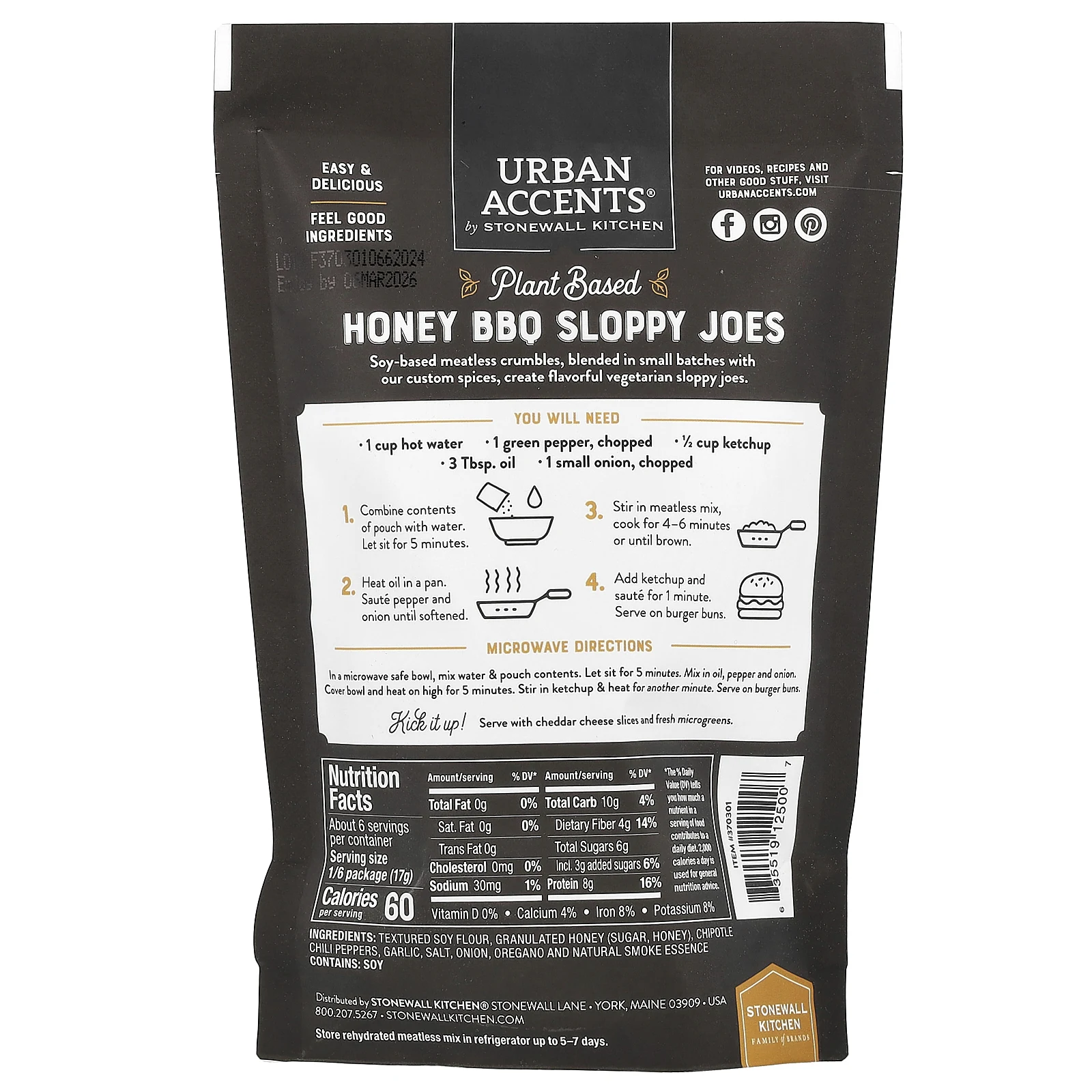 Urban Accents, Sloppy Joe на растительной основе, овощная смесь без мяса, классическое медовое барбекю, 99 г (3,5 унции)