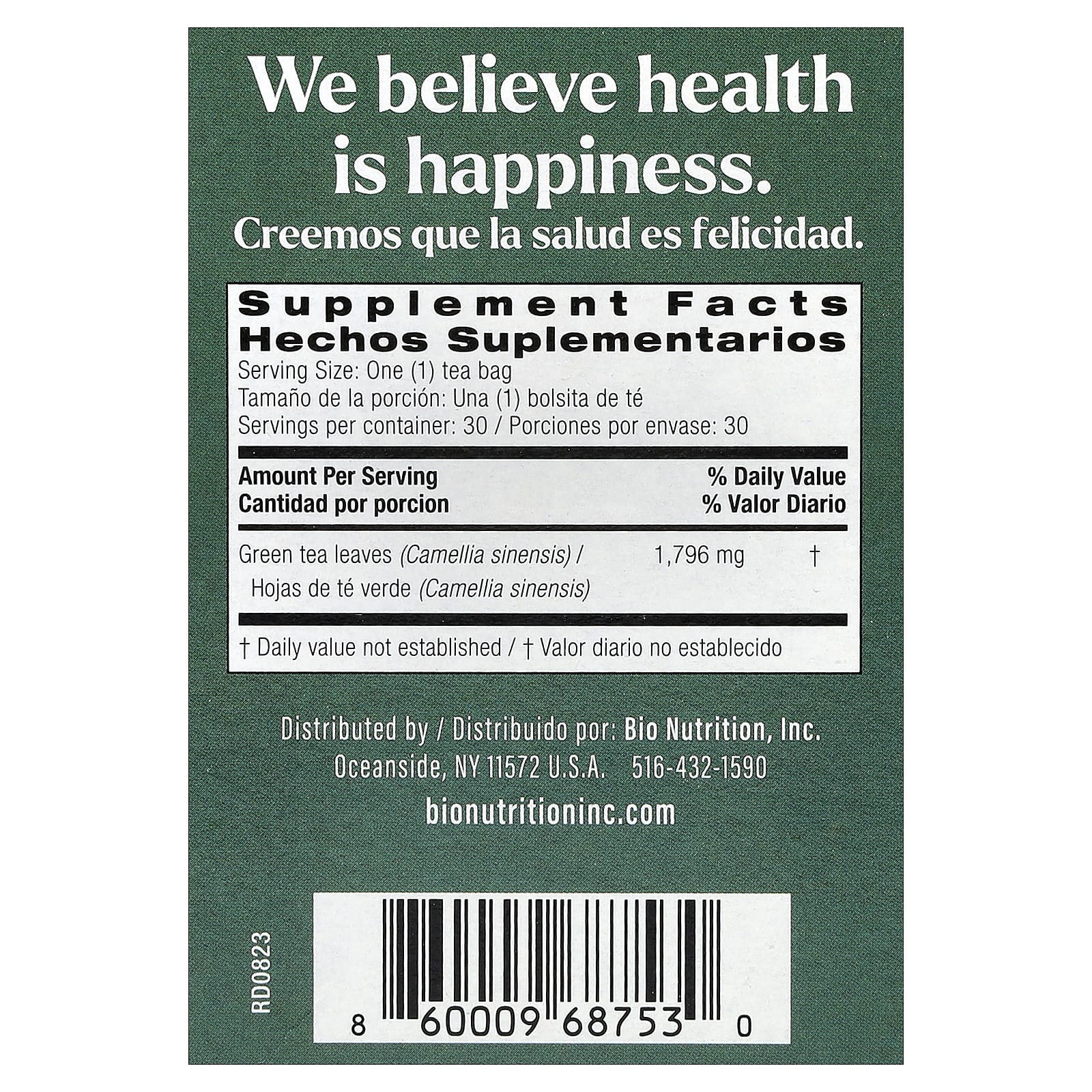Bio Nutrition, зеленый чай, 30 чайных пакетиков, 53,9 г (1,9 унции)