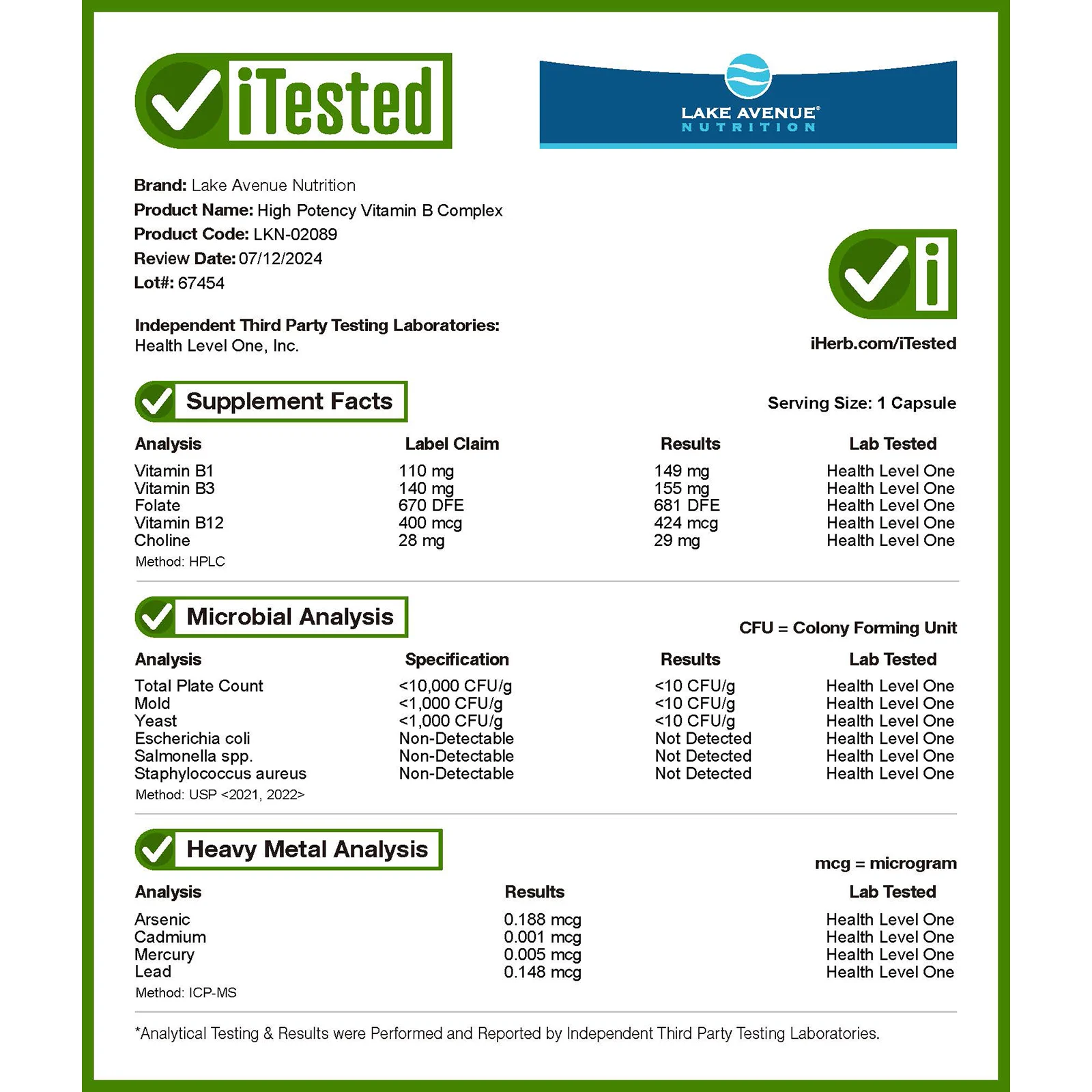 Lake Avenue Nutrition, комплекс витаминов группы B высокой эффективности действия, 30 растительных капсул