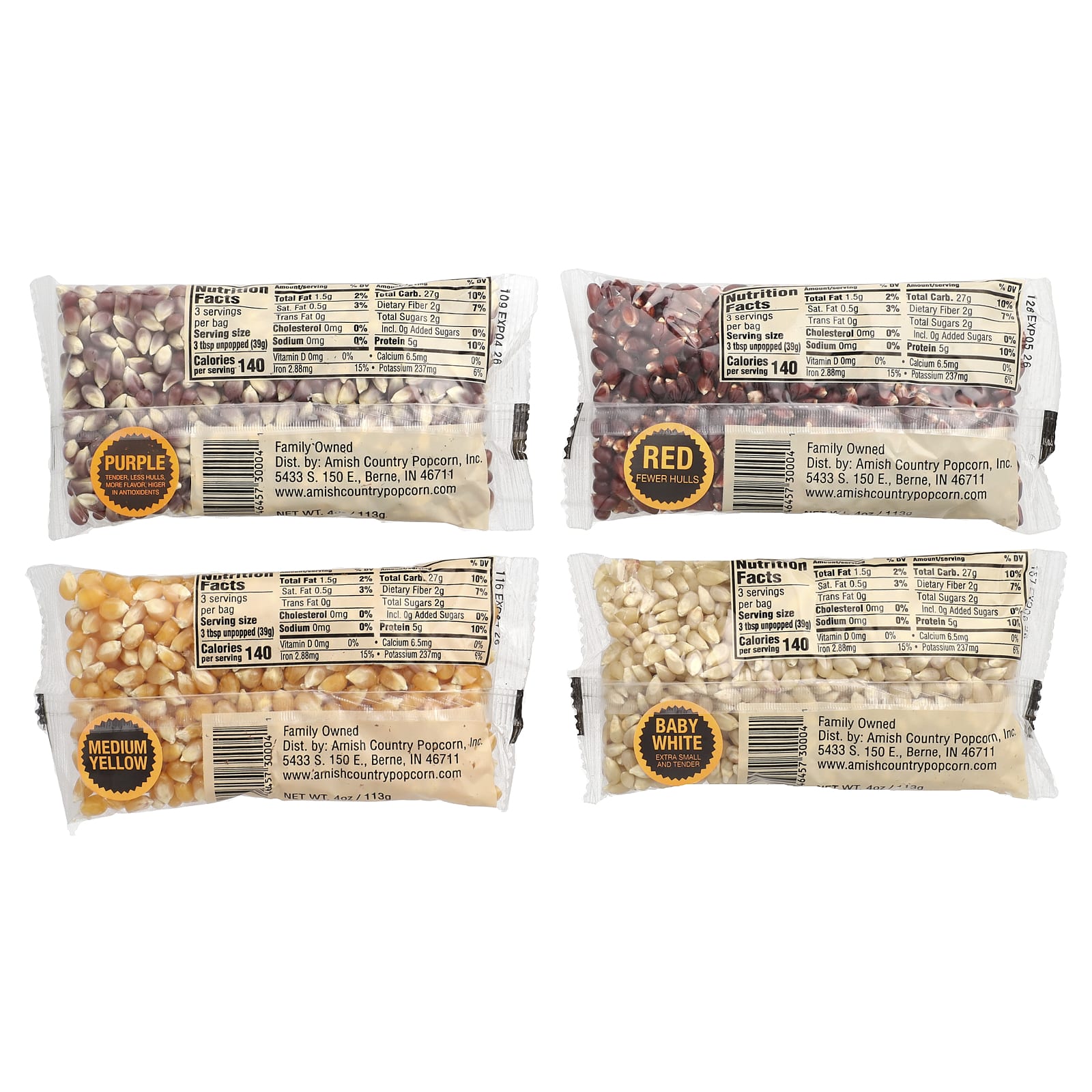Amish Country Popcorn, Попкорн в разнообразном наборе, 4 упаковки по 113 г (4 унции)