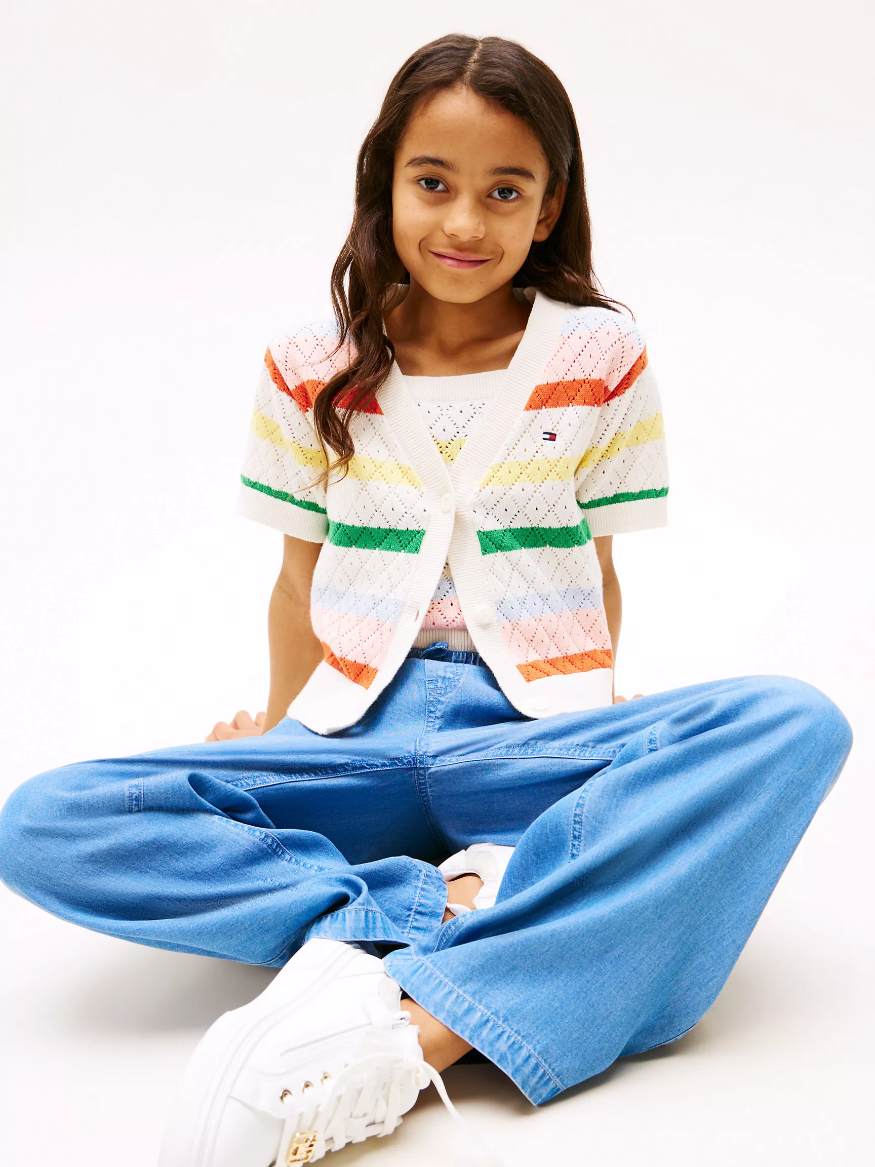 Свитер для девочки Tommy Hilfiger, Детский кардиган с V-образным вырезом и вязаным узором