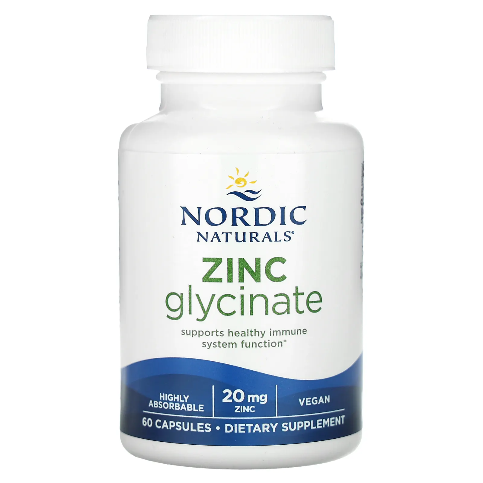Nordic Naturals, глицинат цинка, 20 мг, 60 капсул